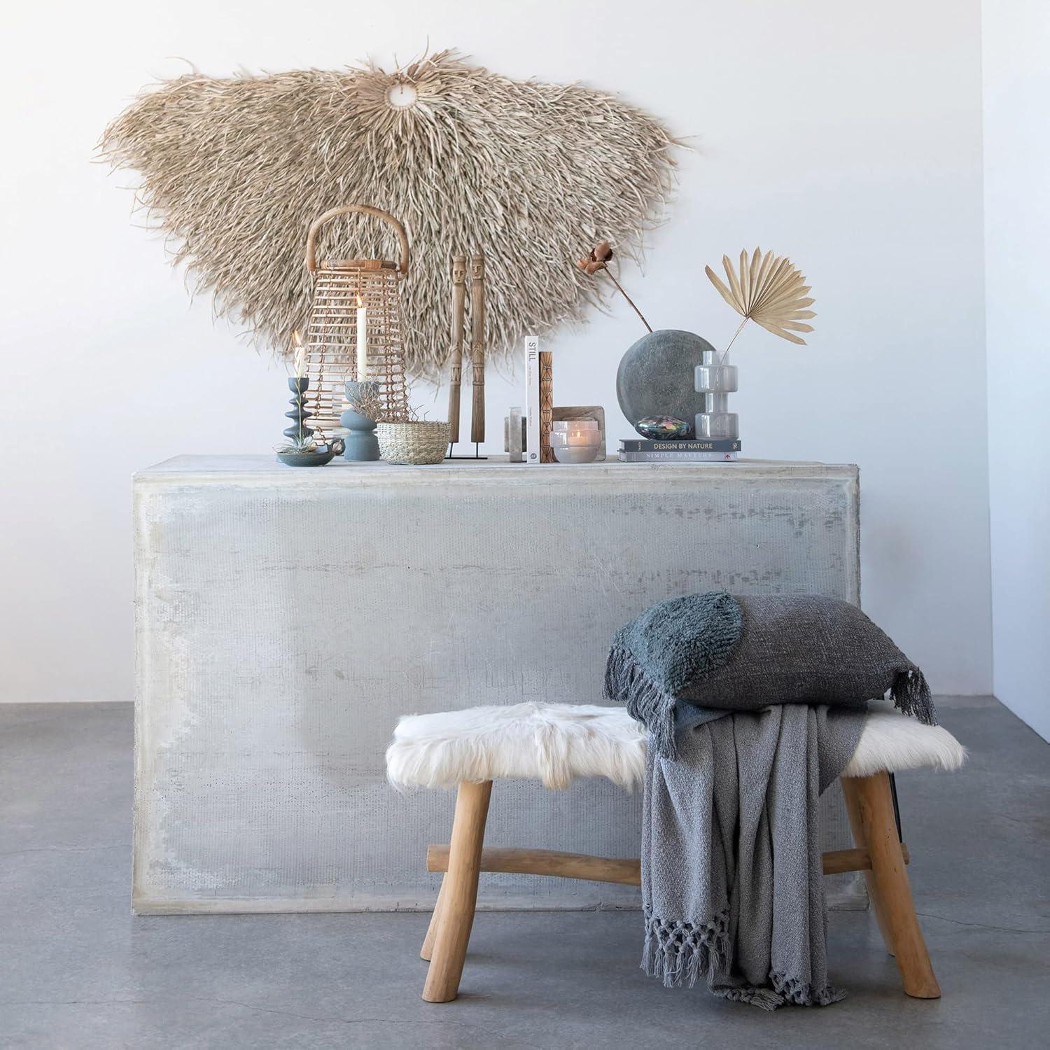 White Goat Fur and Oak Wood Bench