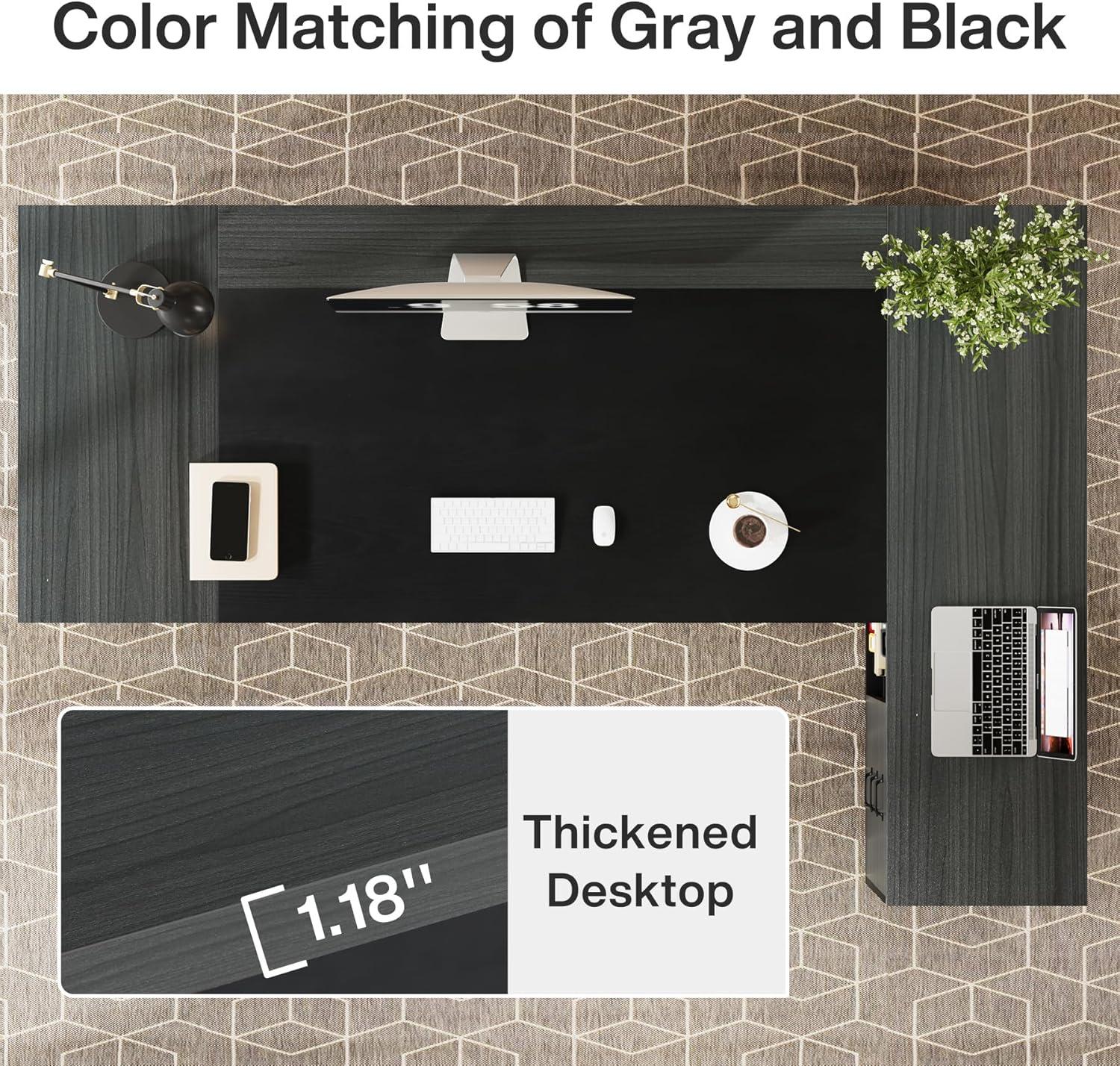 Tribesigns 78-Inch L-Shaped Executive Desk, Large Office Desk with Drawers and Lateral File Cabinet, Modern Computer Desk for Home Office, Gray & Black