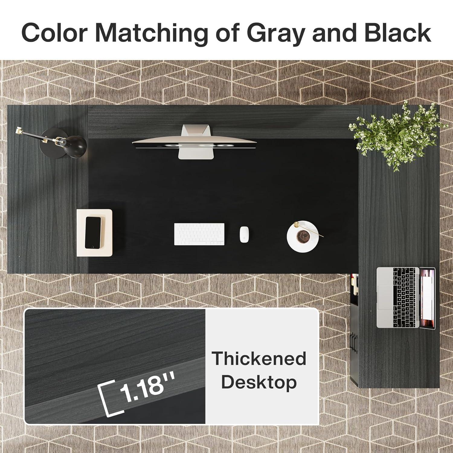 Tribesigns 78-Inch L-Shaped Executive Desk, Large Office Desk with Drawers and Lateral File Cabinet, Modern Computer Desk for Home Office, Gray & Black