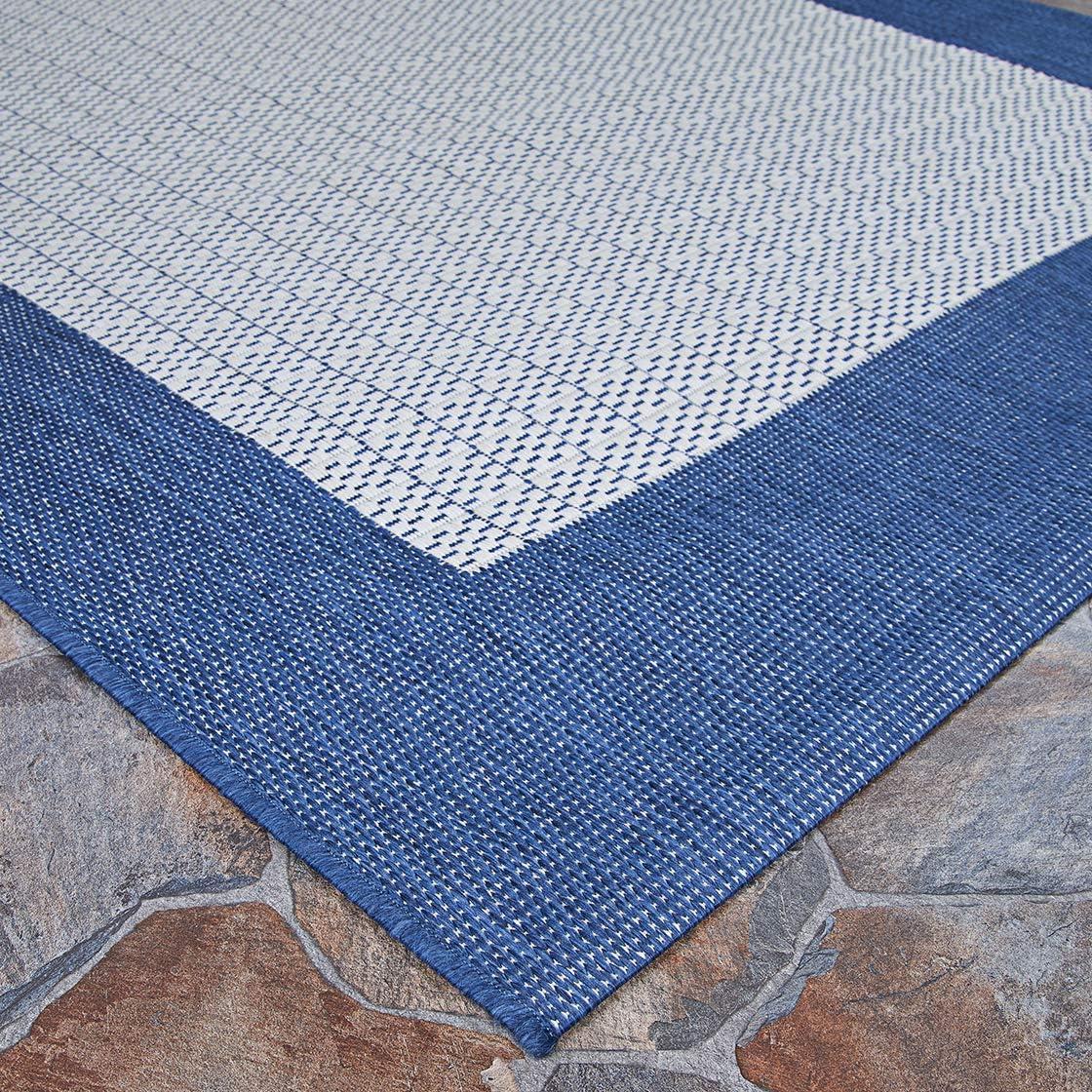 Couristan Recife Checkered Field Indoor / Outdoor Area Rug, Ivory- Indigo Blue, 7'6" Square