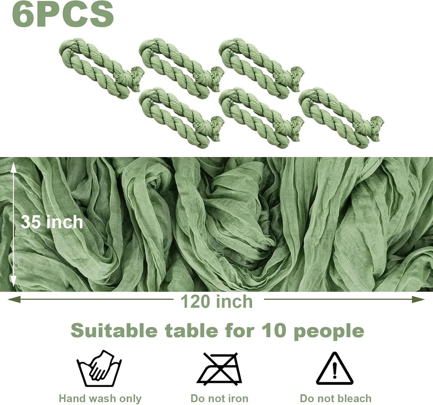 Mint Green Cheesecloth Table Runner 6 Pack 35" Boho Gauze Runner 120 inches Long Tablecloth Runner Rustic Sheer Fabric Bulk for Baby Shower Wedding Bridal Birthday Party Table Decorations