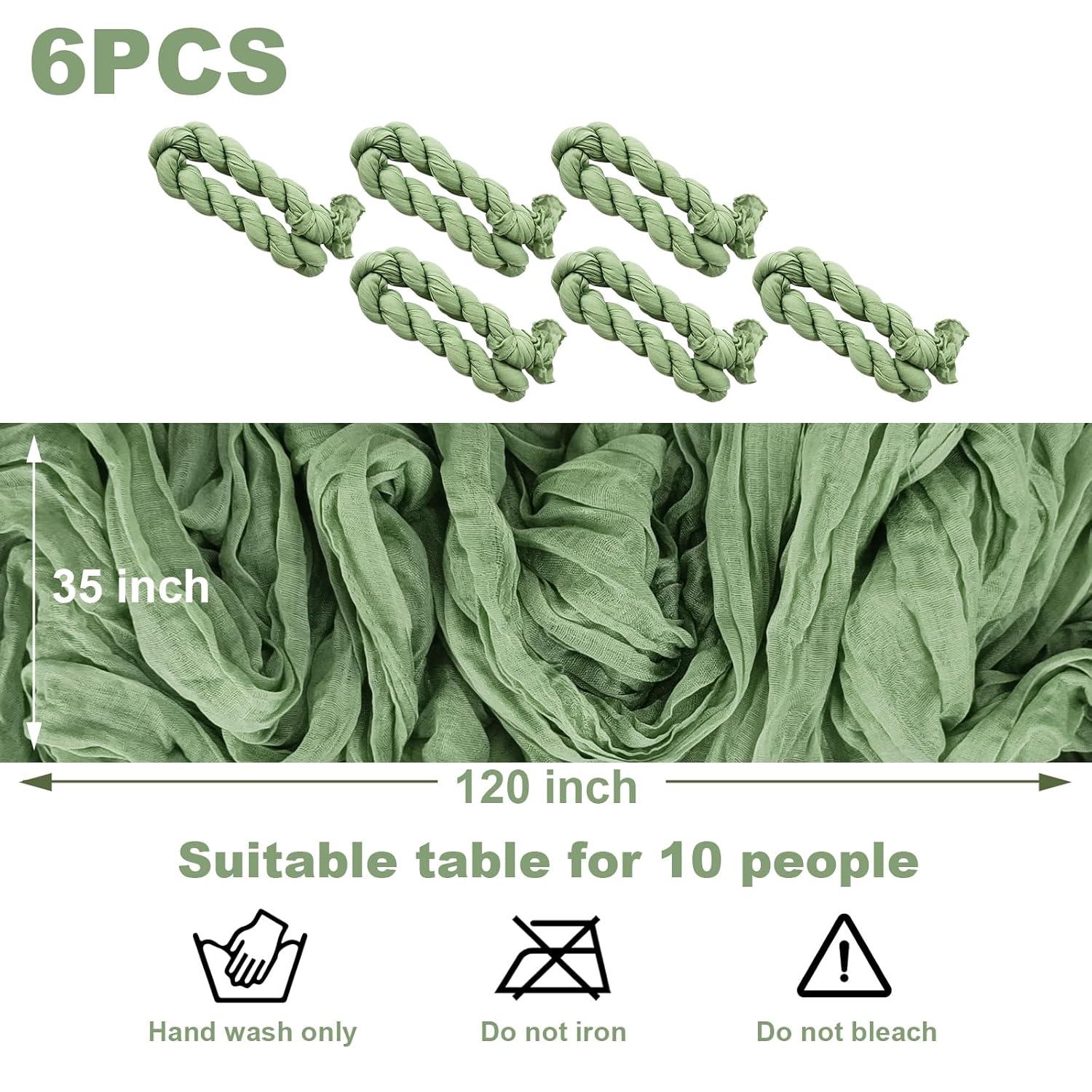 Mint Green Cheesecloth Table Runner 6 Pack 35" Boho Gauze Runner 120 inches Long Tablecloth Runner Rustic Sheer Fabric Bulk for Baby Shower Wedding Bridal Birthday Party Table Decorations