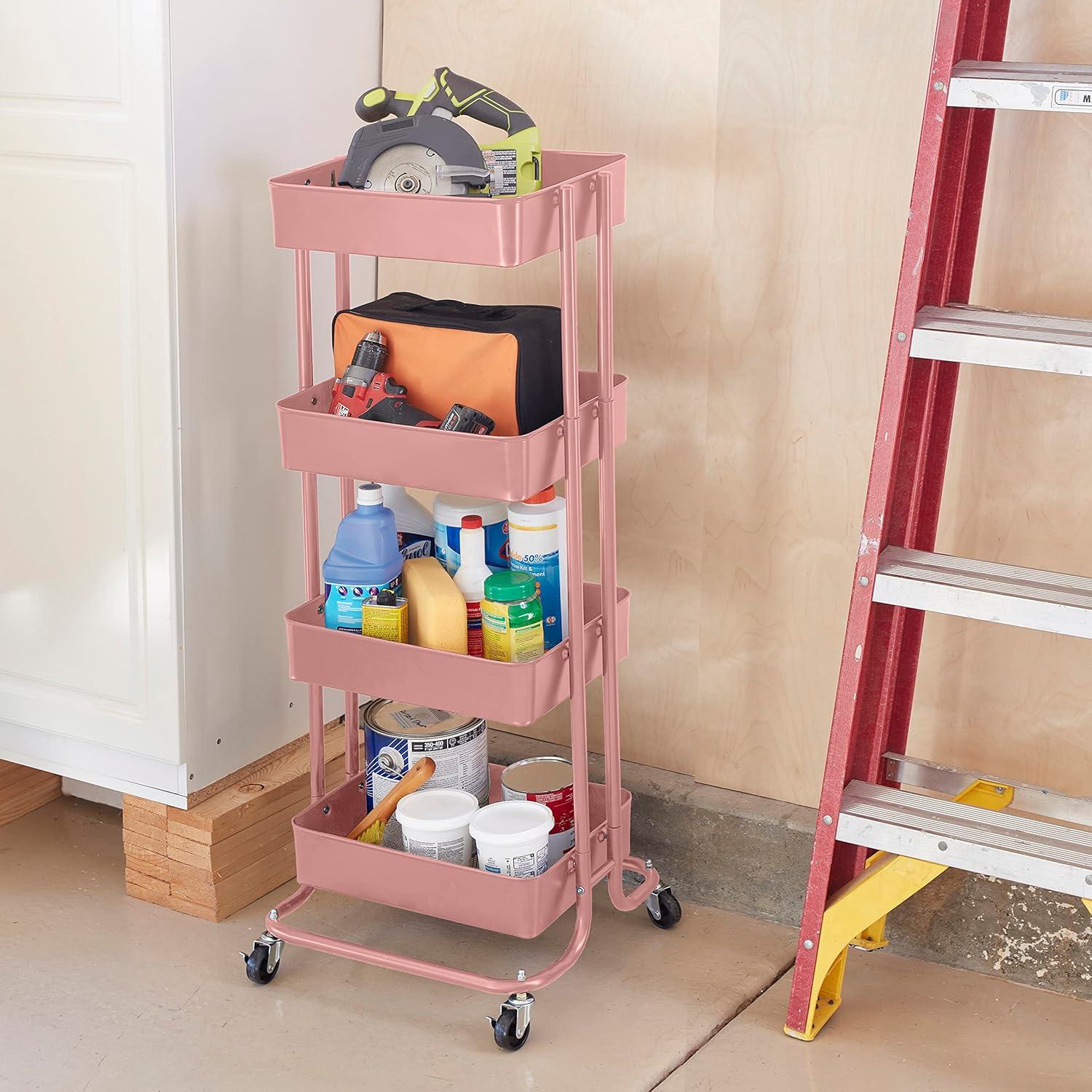 ECR4Kids 4-Tier Metal Rolling Utility Cart - Mobile Storage Organizer