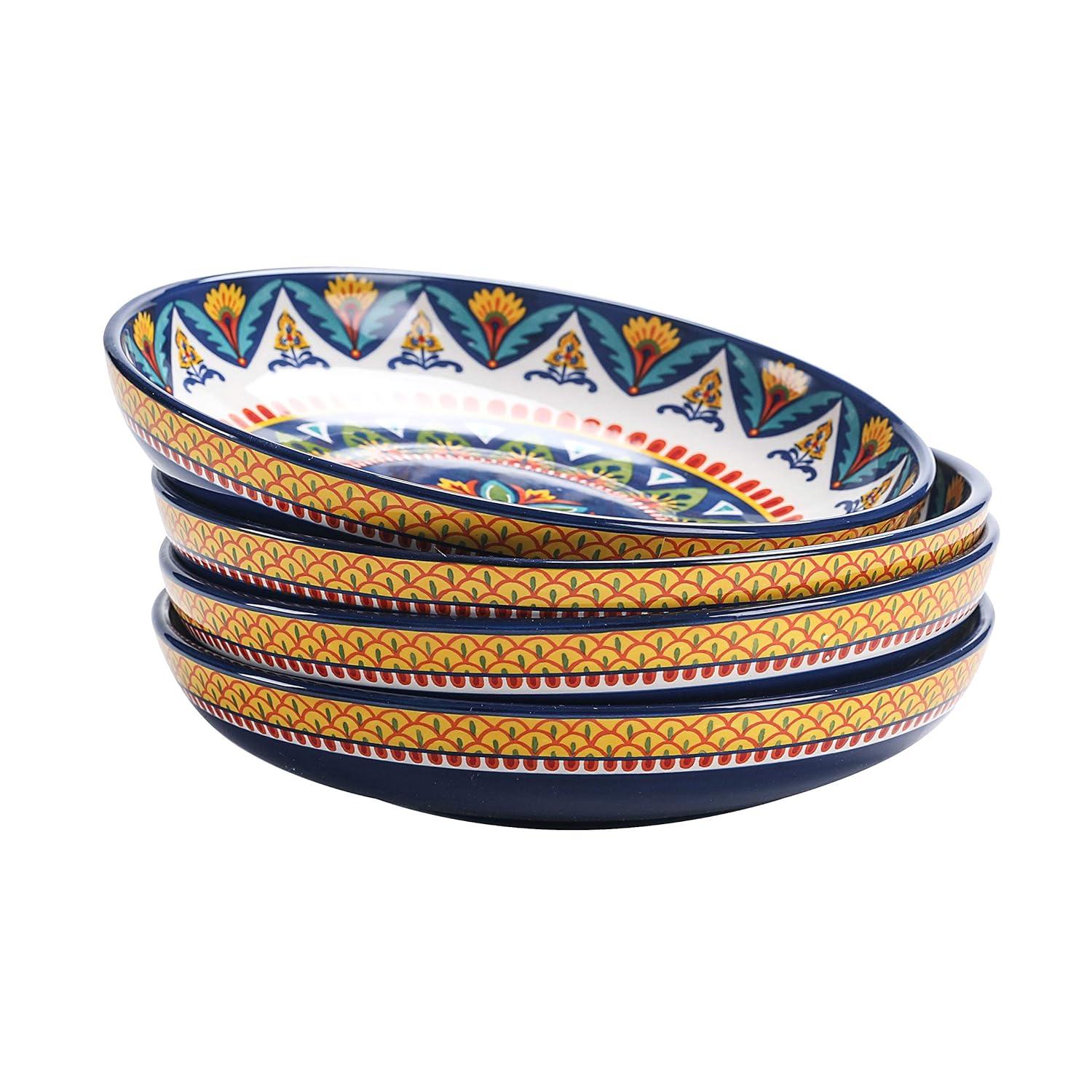 Bico Havana Pasta Bowls, 35oz Salad Bowl Set of 4, Large Ceramic Serving Dinner Bowls for Soup and Cereal, Microwave and Dishwasher Safe, Gift for Housewarming and Thanksgiving
