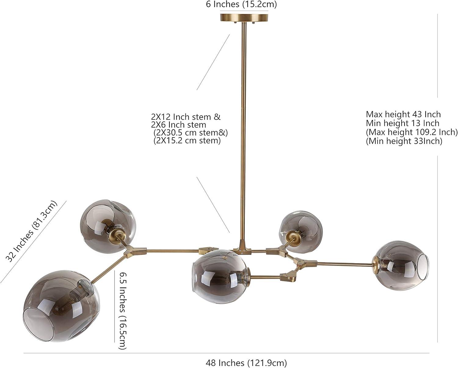 Corbett 5 Light 53.5 Inch Pendant - Brass Gold/Smoking Grey - Safavieh.