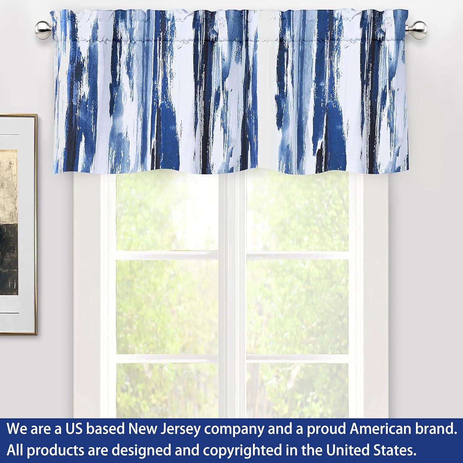 Blue and White Polyester Blackout Kitchen Window Valance