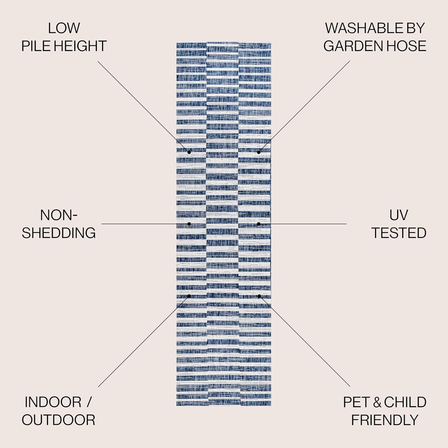 2'x8' Sukie Modern Offset Stripe Indoor/Outdoor Runner Rug, Blue/Ivory - JONATHAN Y