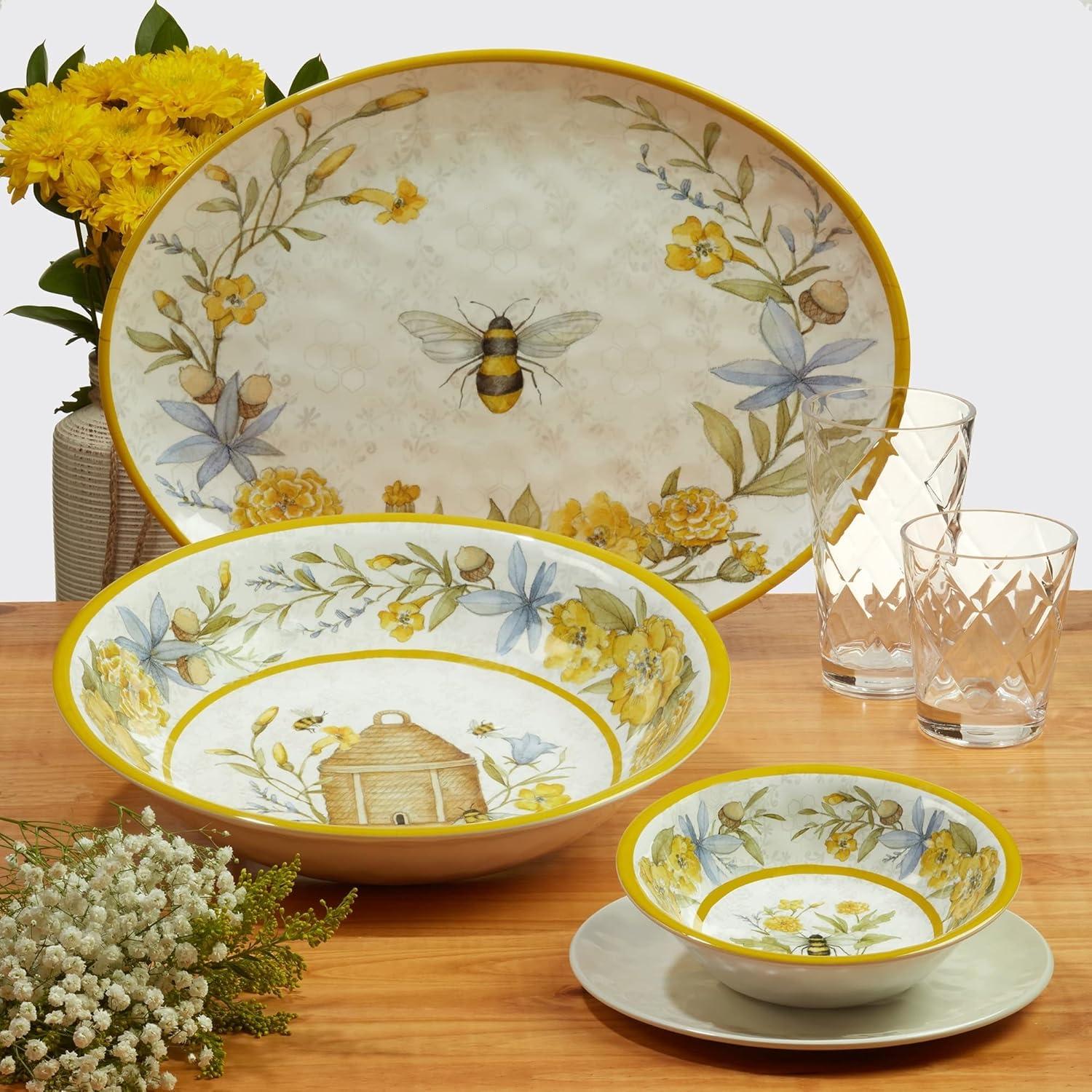 Bee Sweet Floral Melamine 12-Piece Dinnerware Set