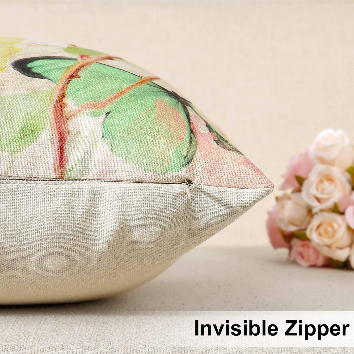 Artscope Set of 4 Waterproof Throw Pillow Covers 18x18 Inches, Pink Roses and Butterfly Pattern Decorative Cushion Covers, Perfect to Outdoor Patio Garden Living Room Sofa Farmhouse Decor