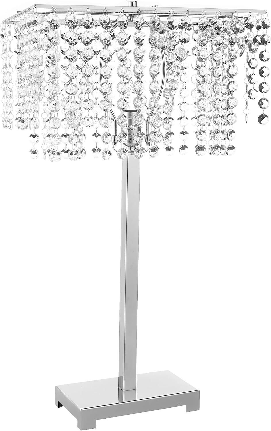 28-Inch Chrome Table Lamp with Crystal Strings