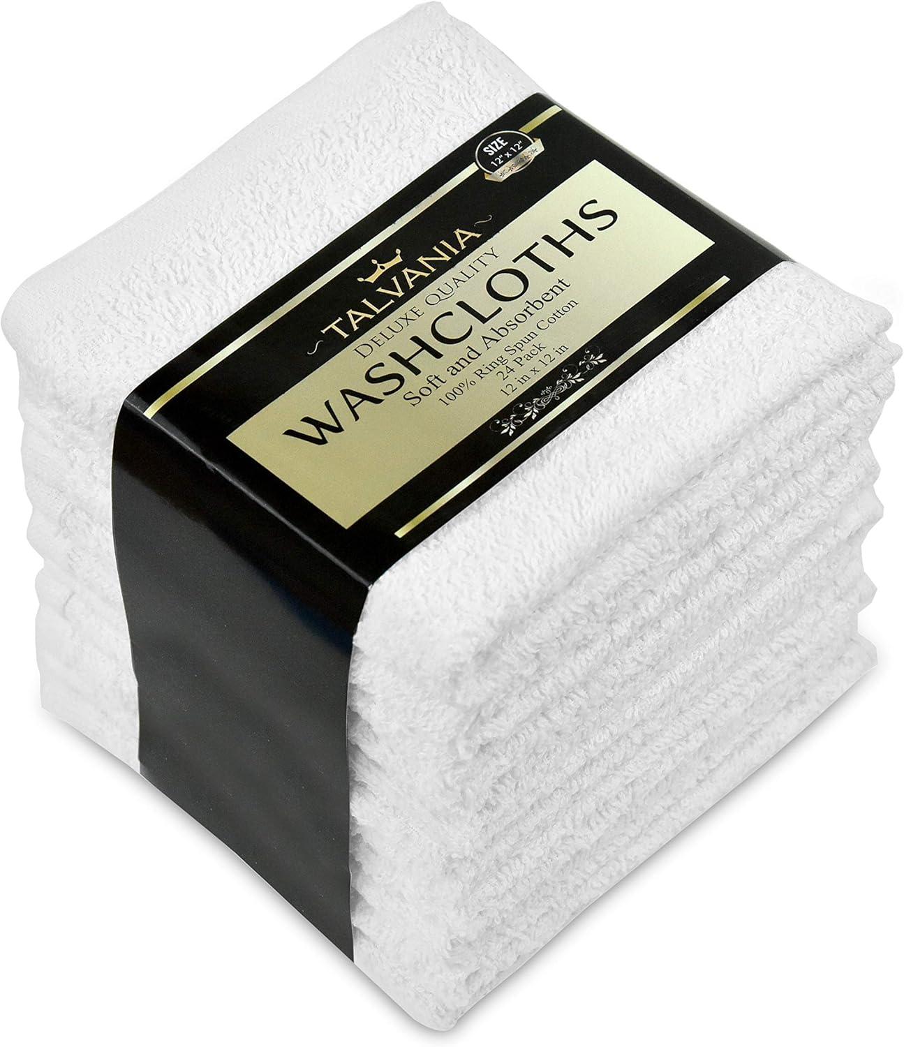 Soft Textiles 24-Pack White Washcloths, 100% Cotton Towel Baby Face Cloth