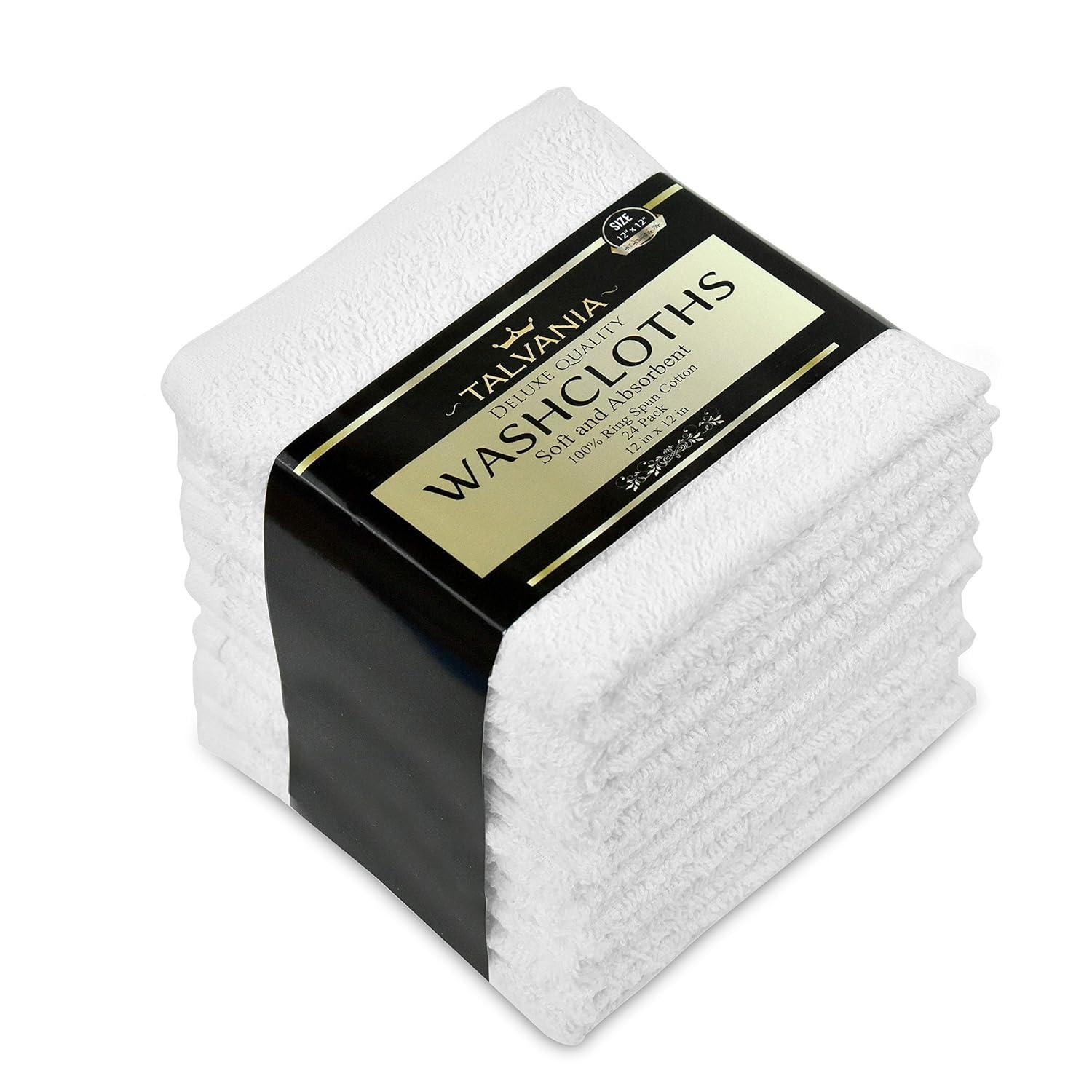 Soft Textiles 24-Pack White Washcloths, 100% Cotton Towel Baby Face Cloth