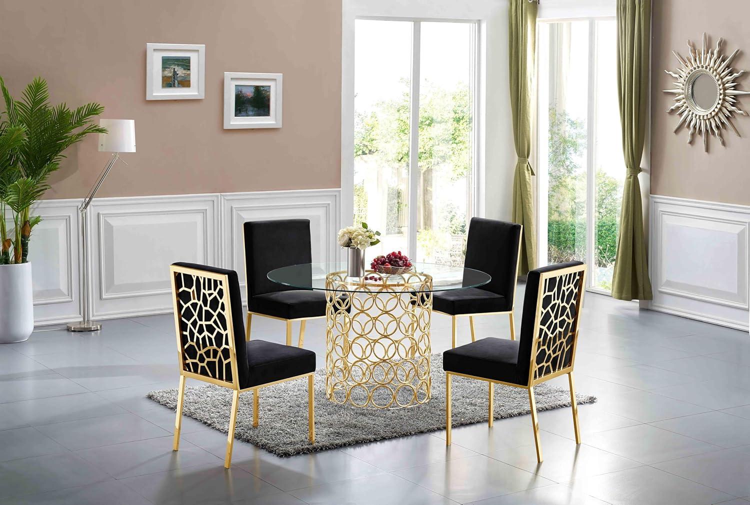 Opal Black Velvet Dining Chair with Gold Metal Frame