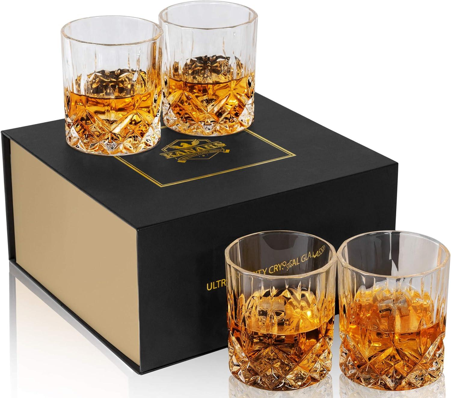 KANARS Old Fashioned Whiskey Glasses with Luxury Box - 10 Oz  Set of 4