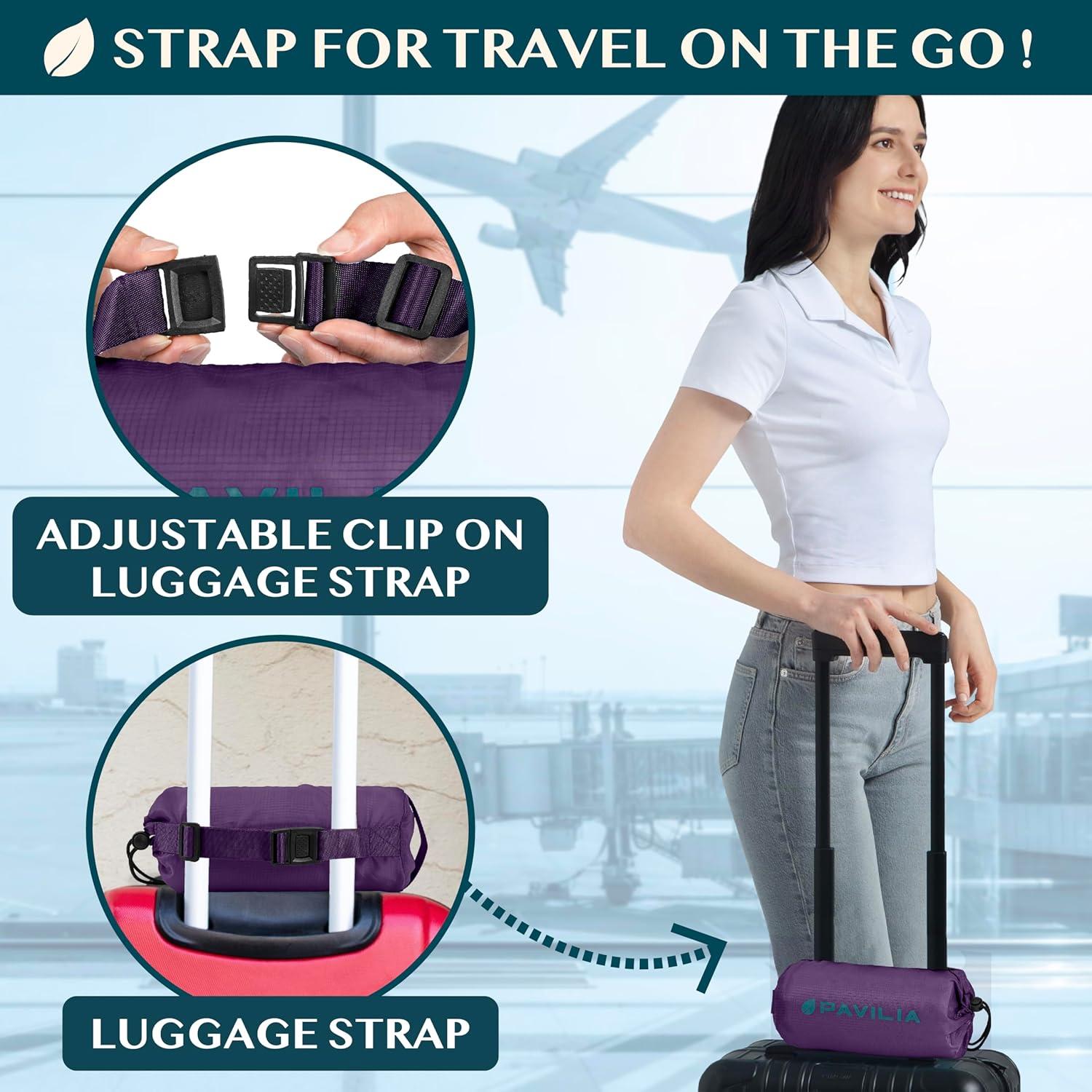 PAVILIA Travel Blanket Airplane Compact with Bag, Soft Packable Plane Throw Portable Camping Flight Essentials, Travelers Gifts Accessories, Purple