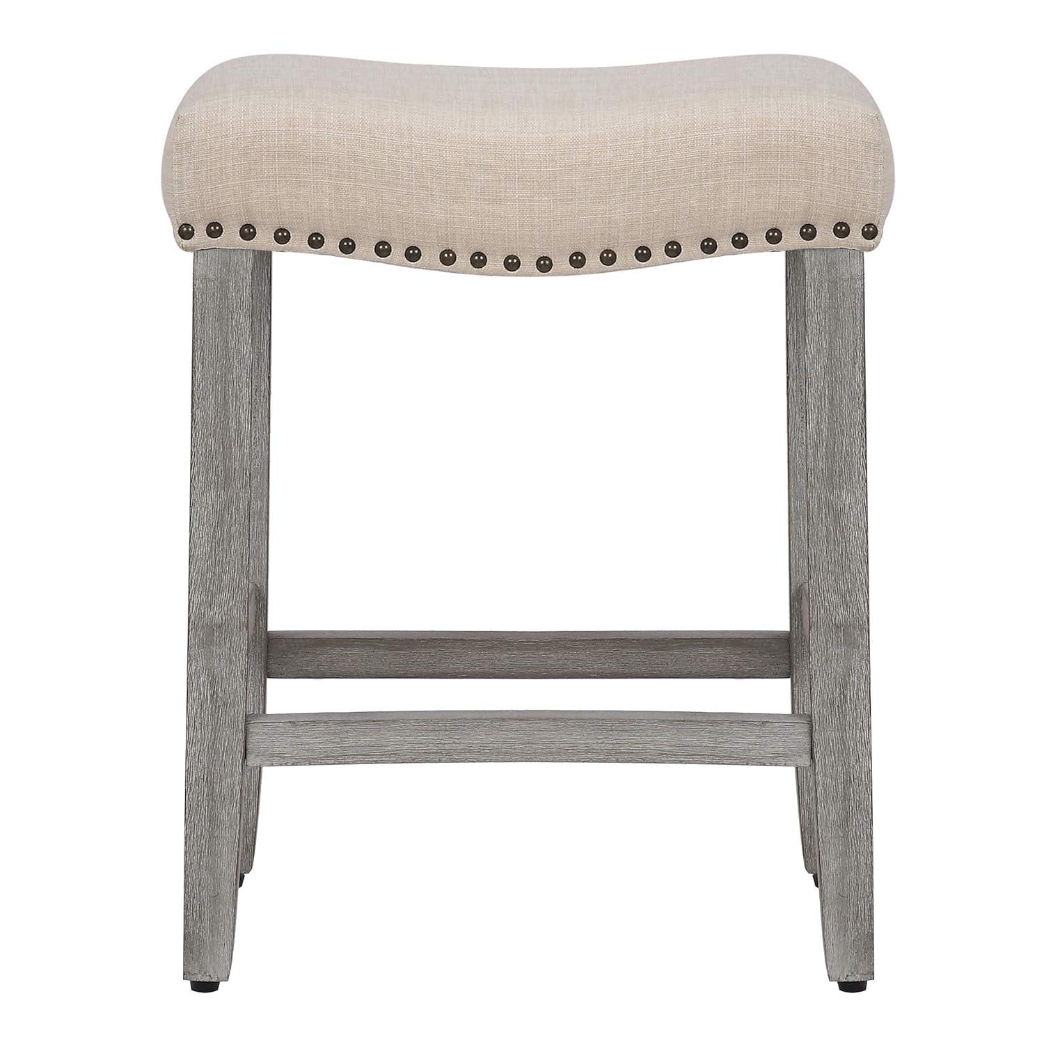 Polytrends Jameson Upholstered Polyester Gray 24 Inch Counter Stool (Set Of 2) Antique Gray/Beige Metal Foam Upholstered Foam Cabin & Lodge