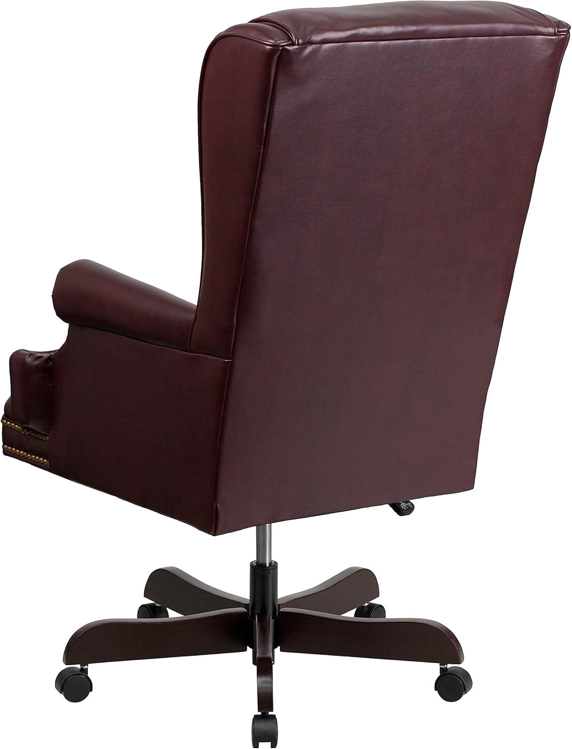 Flash Furniture Ainslie High Back Traditional Tufted Burgundy LeatherSoft Executive Ergonomic Office Chair with Oversized Headrest & Arms