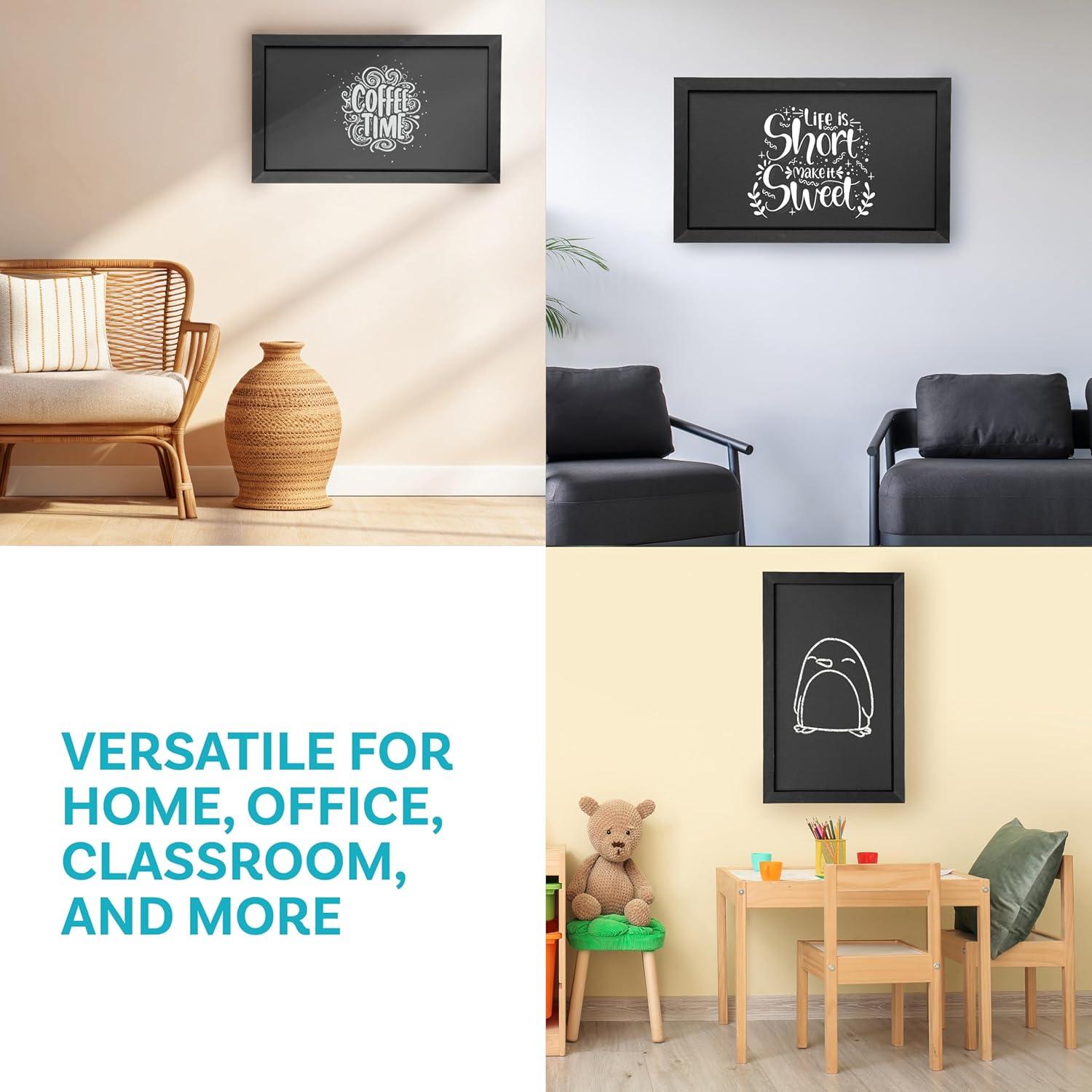 Sunnydaze Large Magnetic Chalkboard for Wall with Pine Frame and Chalk and Eraser - 36" x 24" - Black