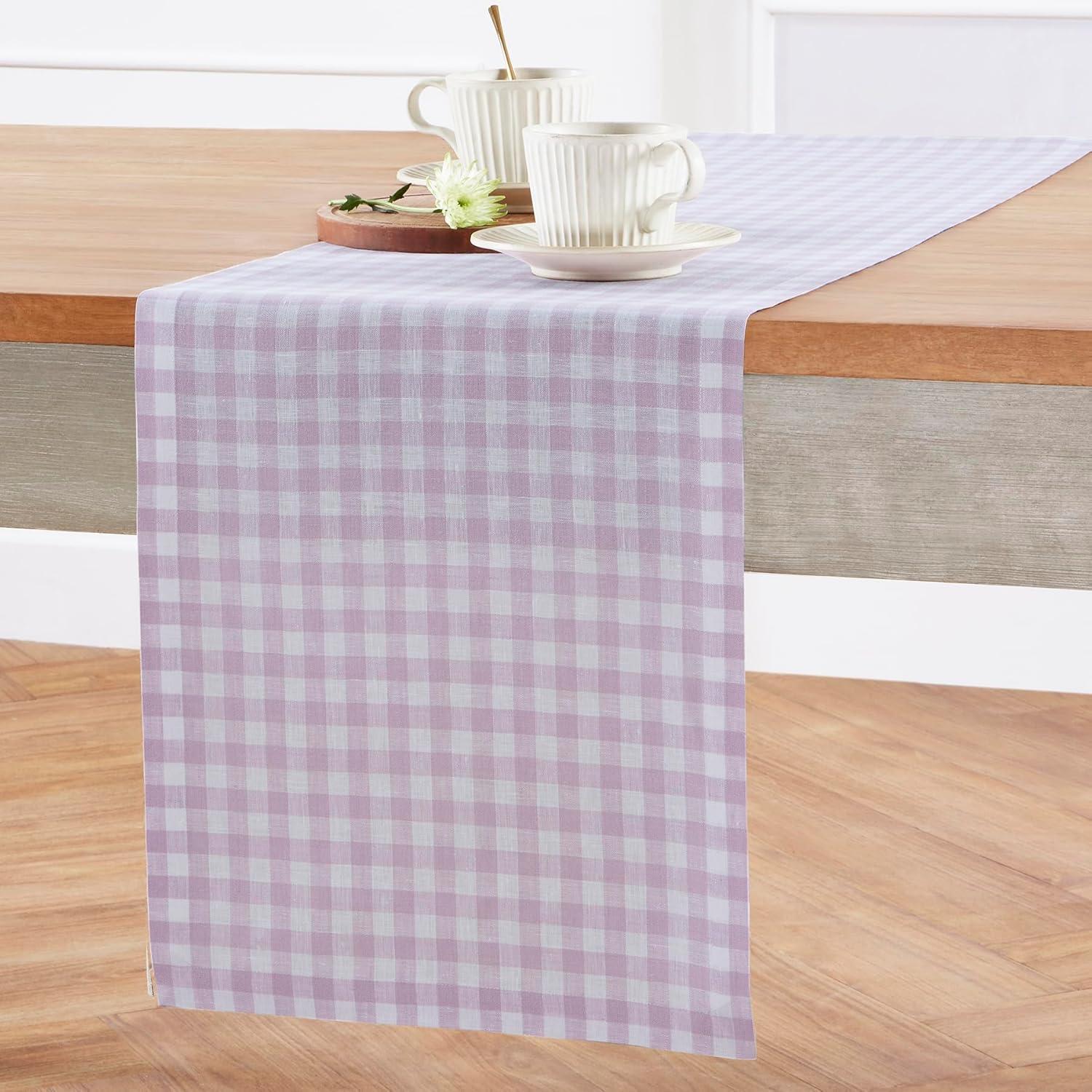 Lilac Gingham Linen Table Runner 14 x 108 Inch