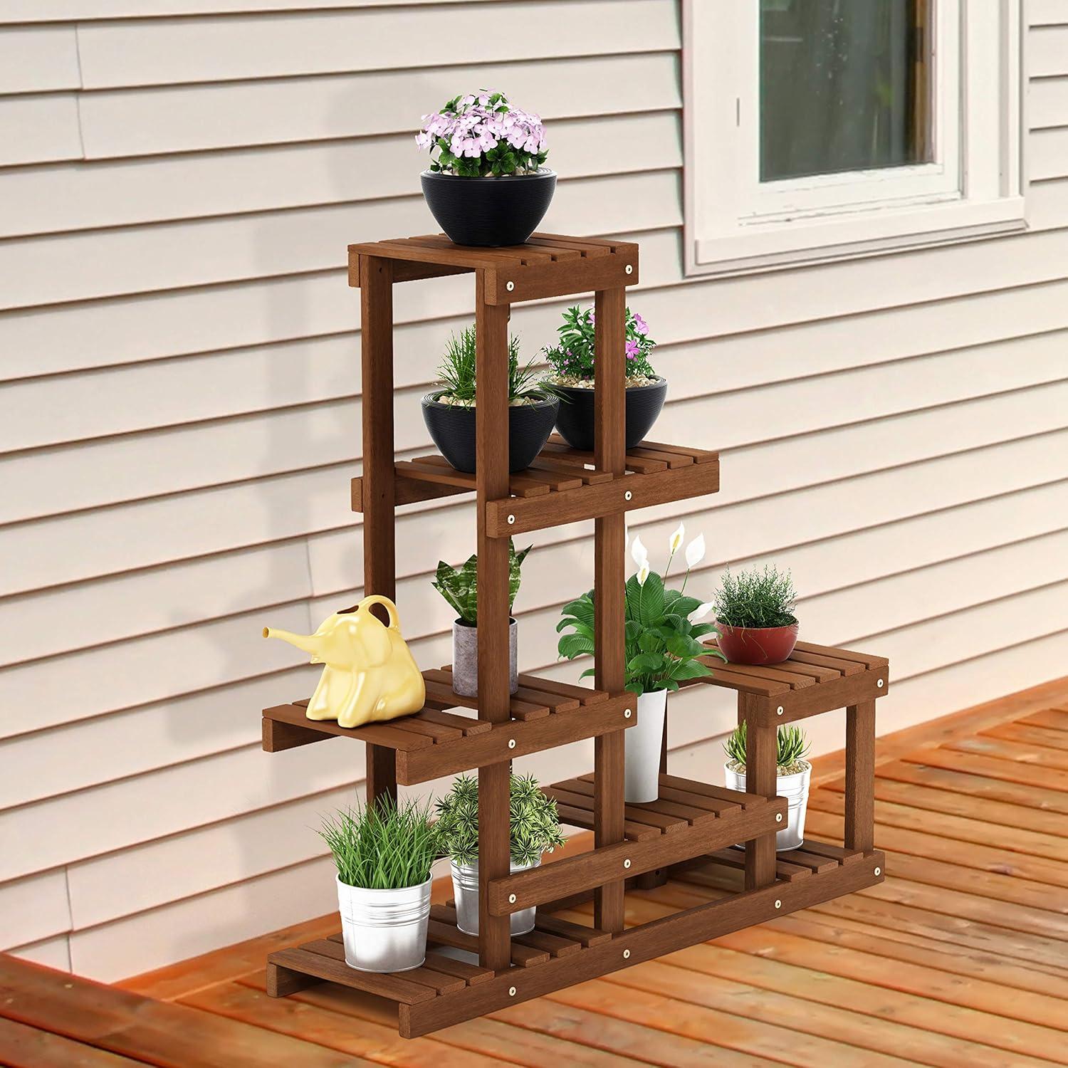 Furinno 10 x 35.5 x 36 5-Tier Brown Hardwood Floral Plant Stand