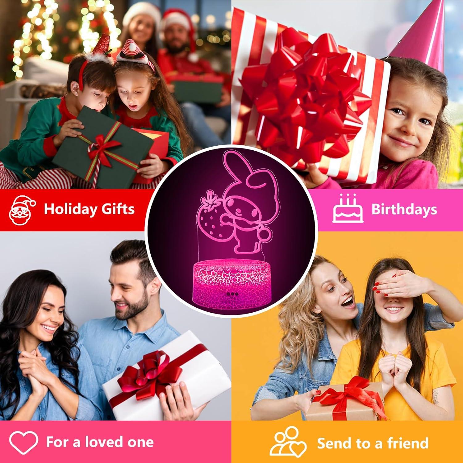 3D Illusion Night Light for Kids - Cute Lamp Led Night Light Anime Charater 16 Colours Change with Remote Control Kitty Lamp Room Decor Birthdays Holidays Christmas Gifts for Kids and Girls