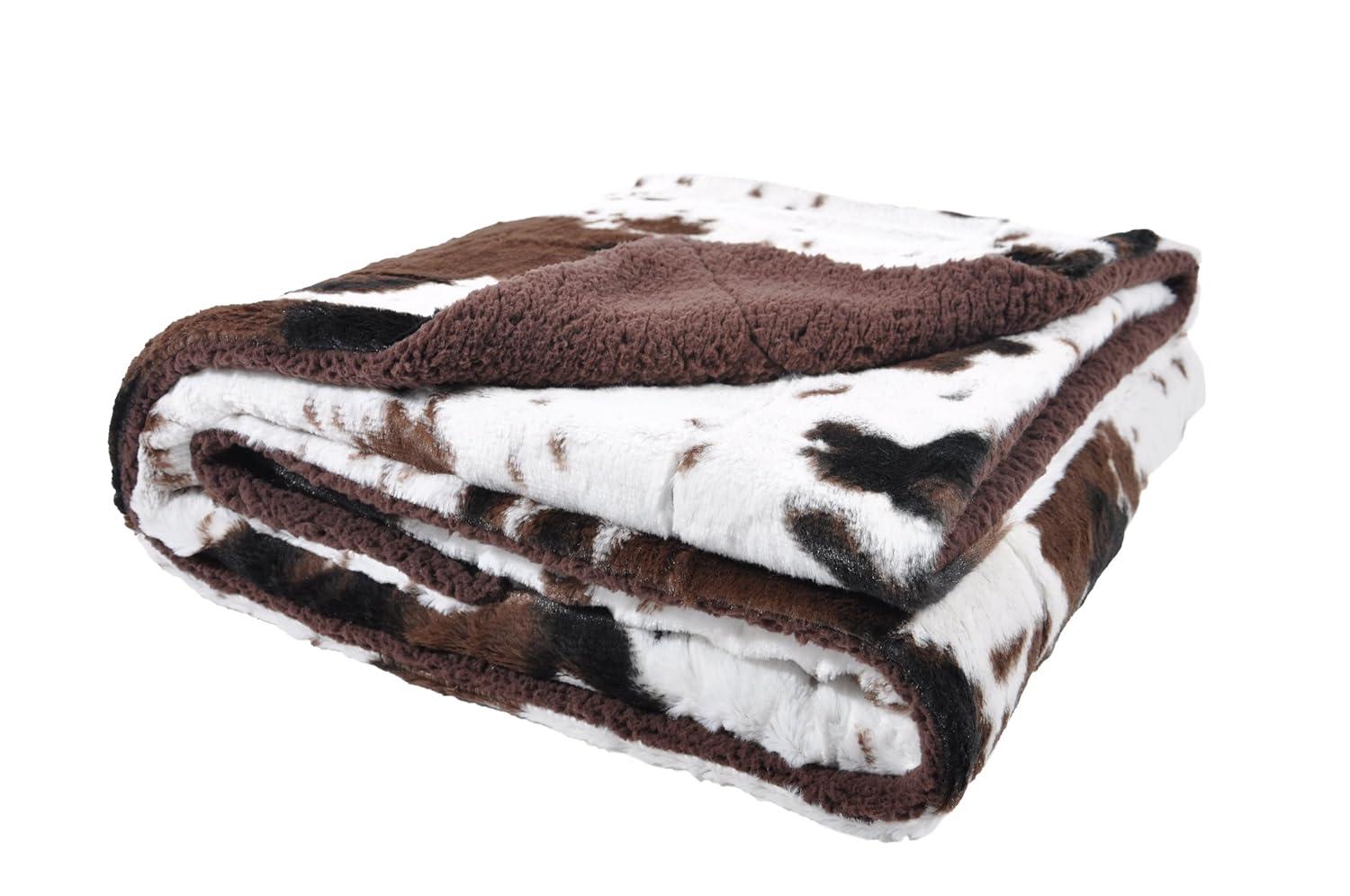 Tadpoles Double Layer Throw Blanket - Faux Shearling Cowhide Print | 50" x 60" | 100% Super Soft Plush Polyester Microfiber
