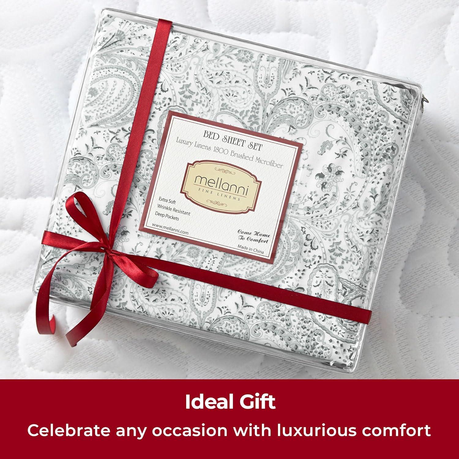 Mellanni Brushed Microfiber Sheet Set, King, Paisley Gray, 4 Piece
