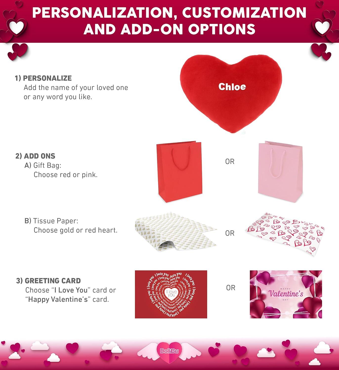 DolliBu I Love You Plush Red Heart Pillow - Fluffy Decorative Stuffed Heart Plush for Anniversary, Valentines Day and Special Occasions, Cute Plush Heart Shaped Throw Pillows - 12 Inch