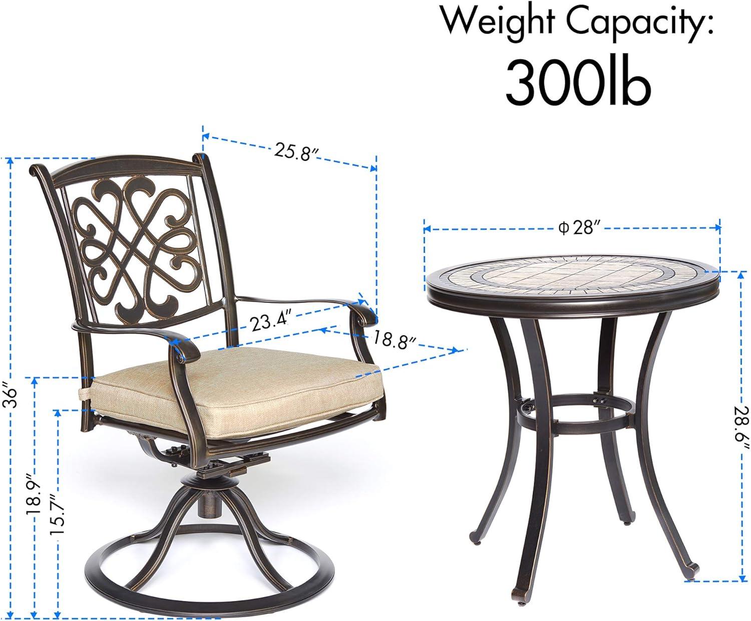 DALI 3 Piece Bistro Set, Handmade Contemporary Round Table Patio Glider Chairs Garden Backyard Outdoor Furniture