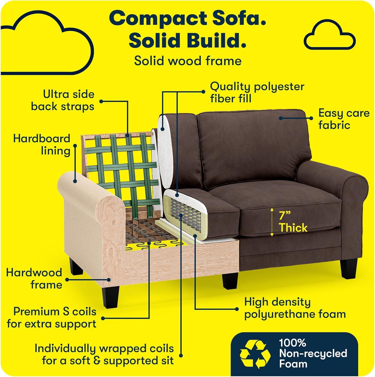 Serta Copenhagen 61" Rolled Arm Sofa, Easy Care Fabric, Soft Pillow Back, Pocket Coil Seat Cushions