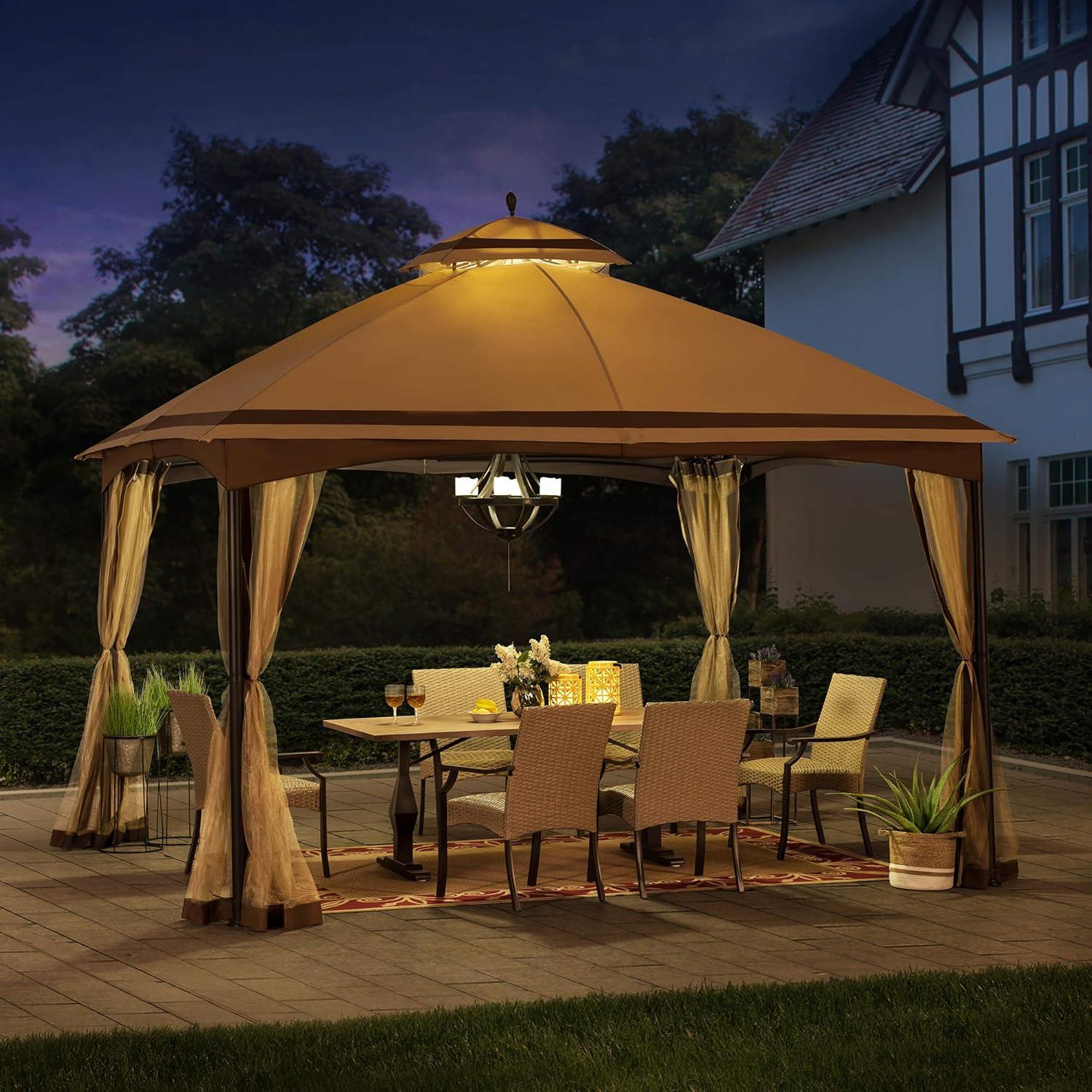 Tan and Brown 10.5 x 13 ft. 2-Tier Steel Gazebo