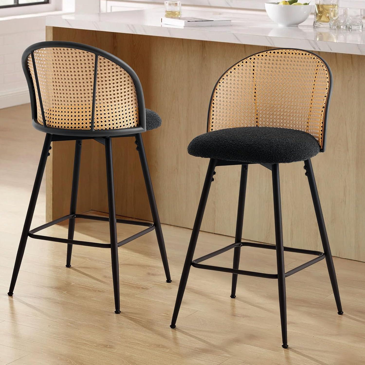 Cane Back Swivel Upholstered Counter & Bar Stool