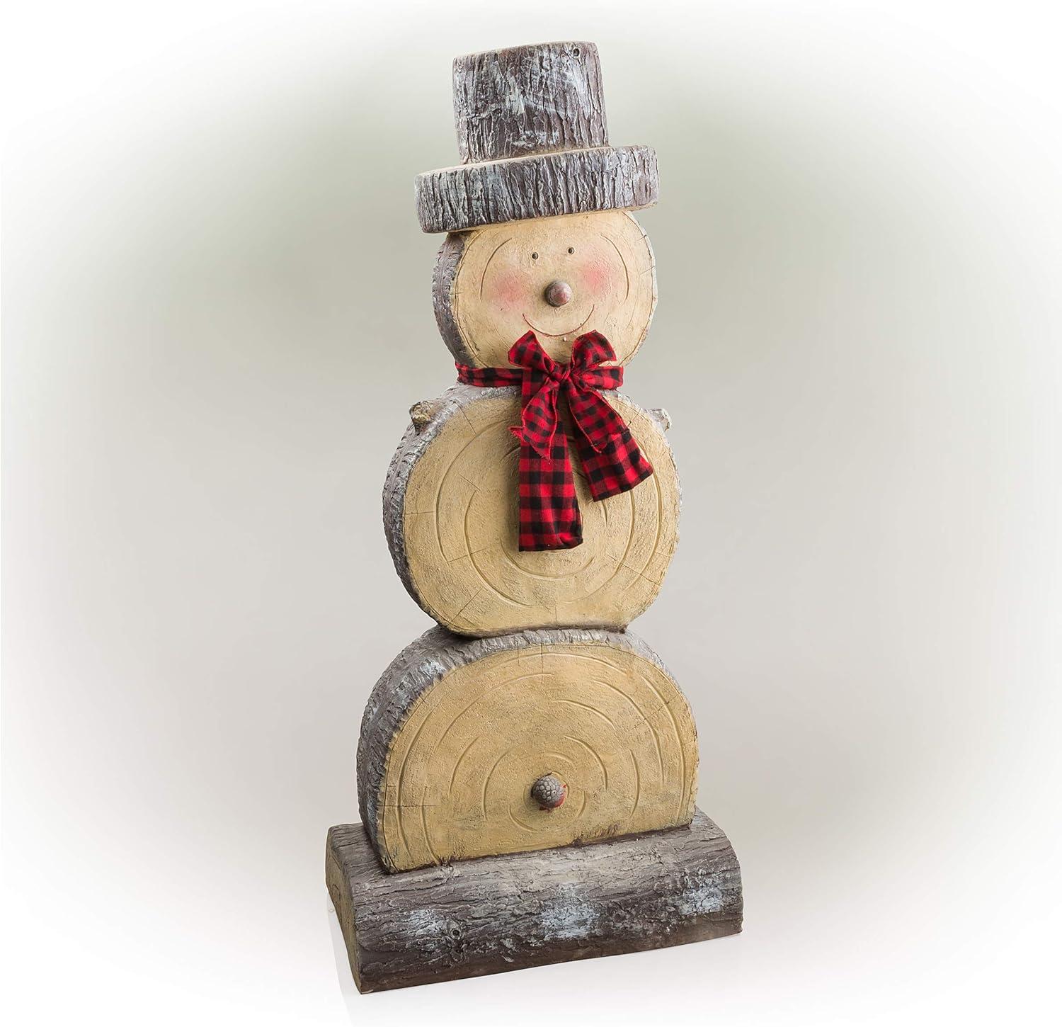 Alpine Corporation 16" x 9" x 38" Wooden Snowman Holiday Statue, Brown/Tan