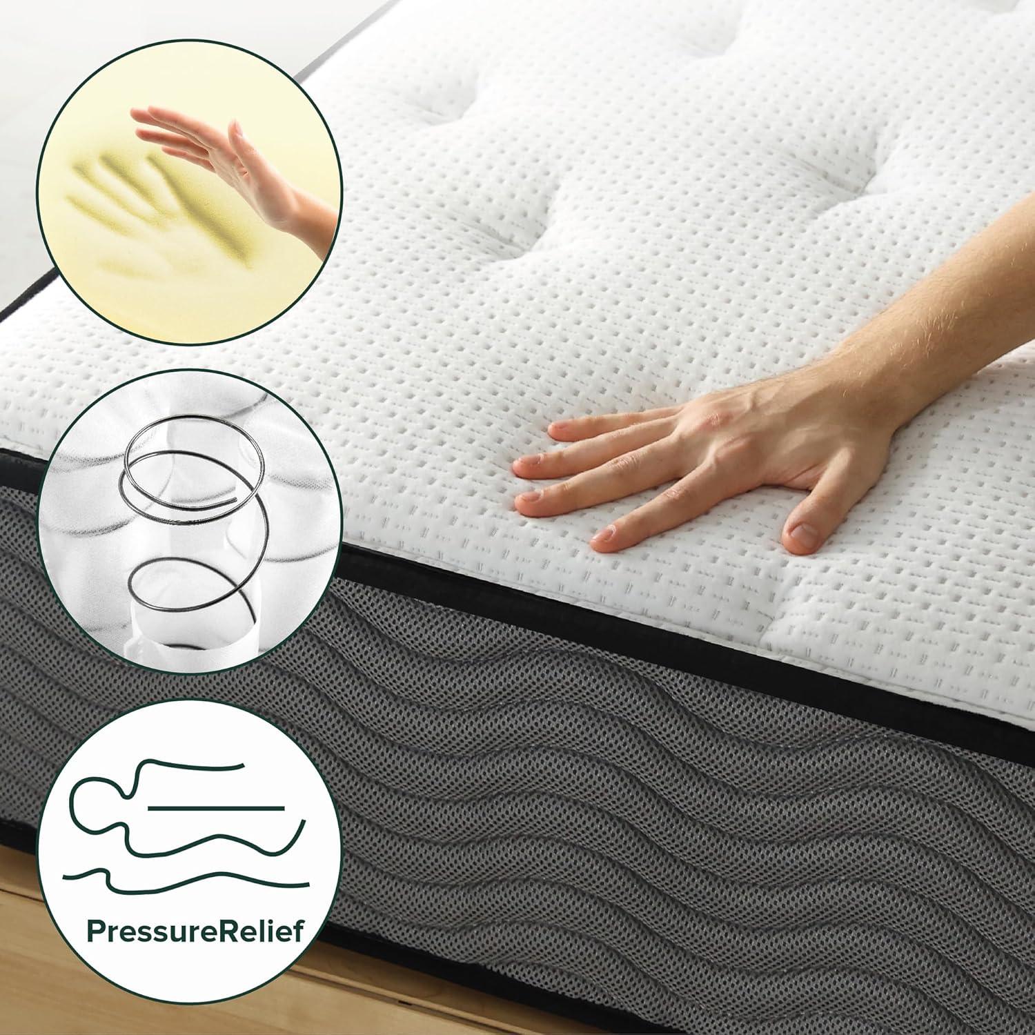 ZHENYING 10 Inch True Support Hybrid Mattress [New Version], Queen, Fiberglass Free, Medium Feel, Motion Isolation, Certified Safe Foams & Fabric, Mattress in A Box