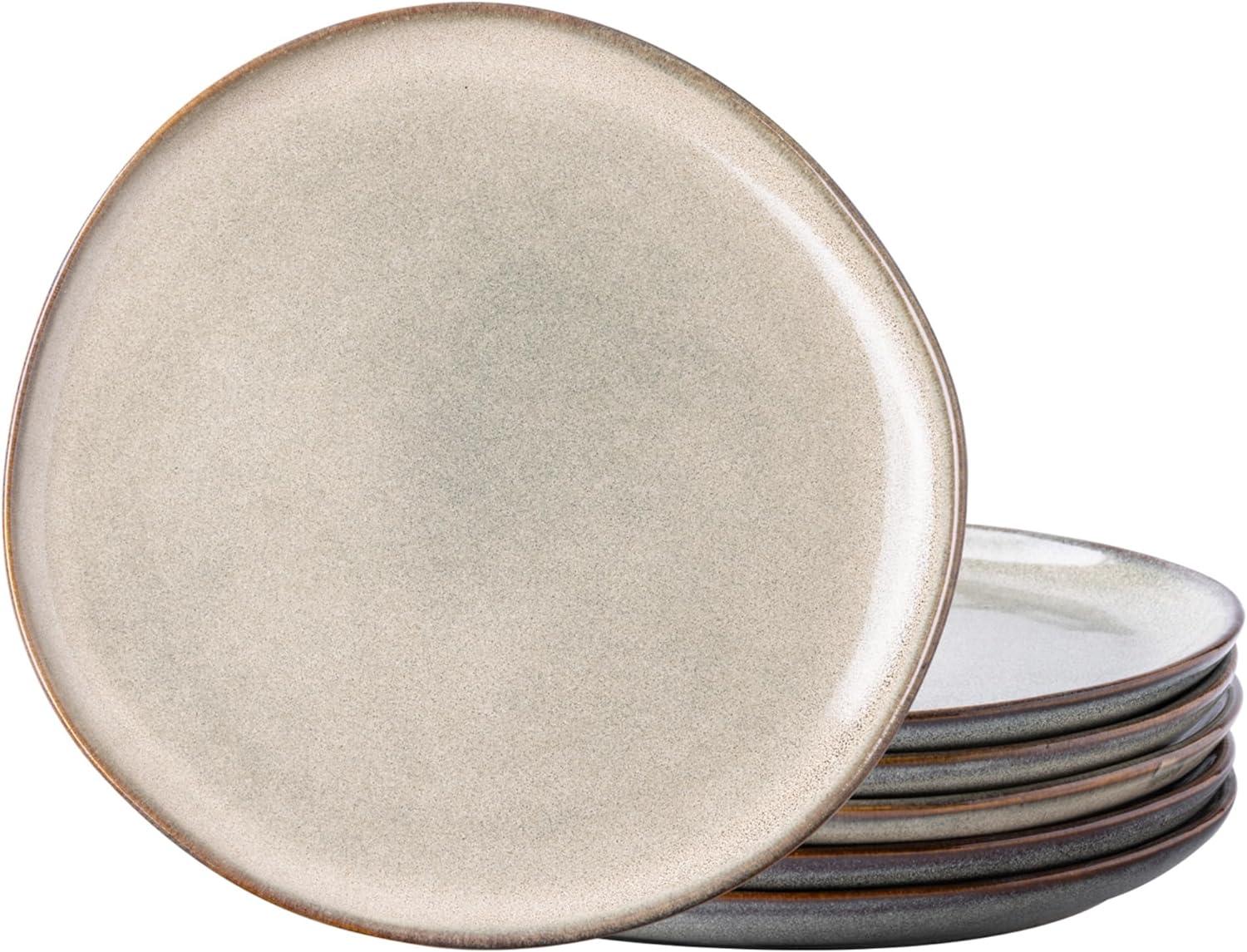 Handmade Reactive Glaze Stoneware Plates Set of 6 - Beautifully Crafted, Sturdy and Rustic Ceramic Plates for Dessert, Salad, and More - Unique Design with Raised Edge - Stackable and Easy to Handle