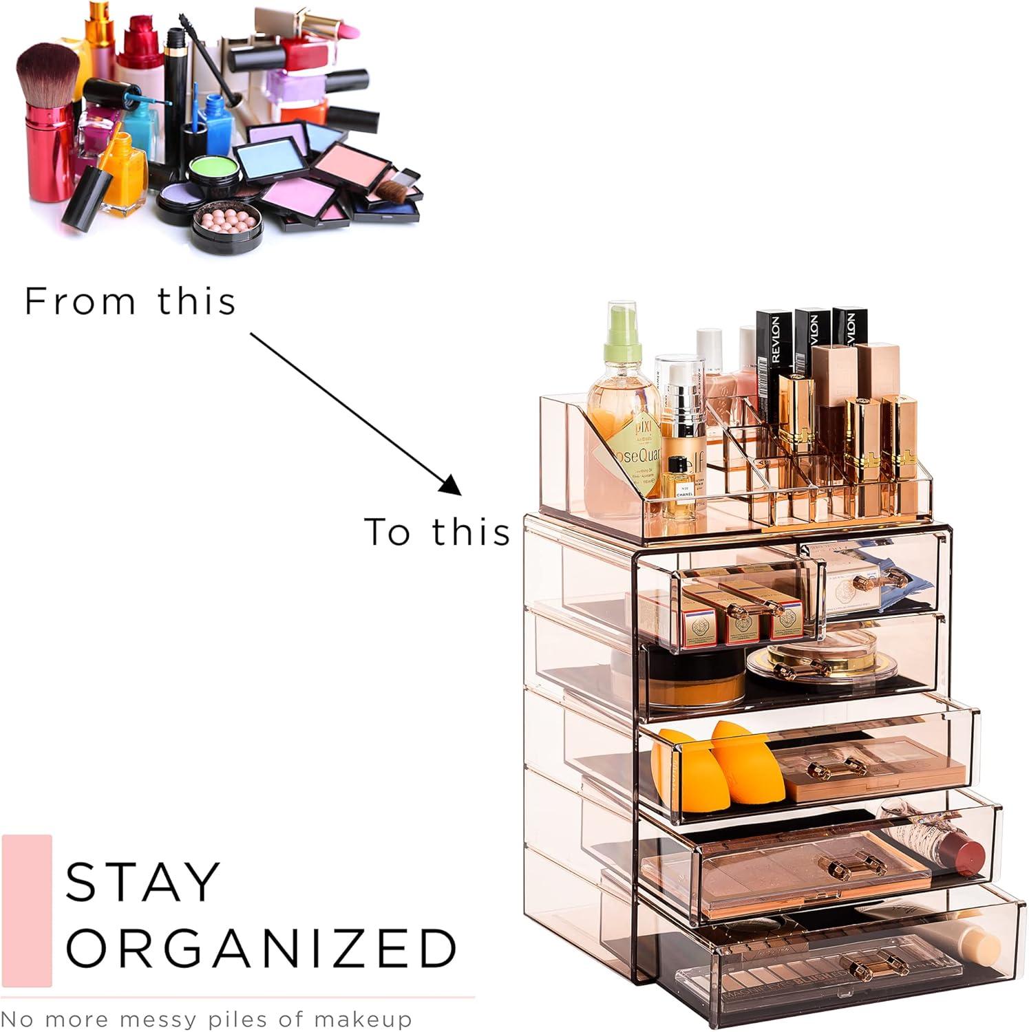 Sorbus Clear Makeup & Jewelry Organizer & Display (4 Large, 2 Small Drawers) Brown