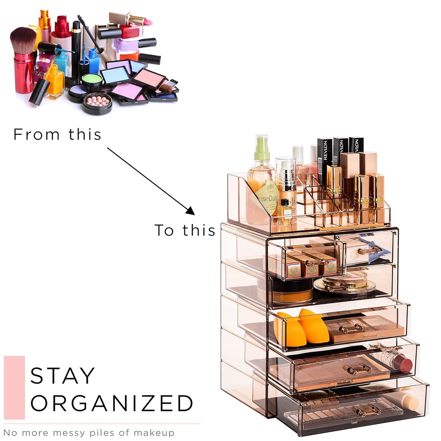 Sorbus Clear Makeup & Jewelry Organizer & Display (4 Large, 2 Small Drawers) Brown