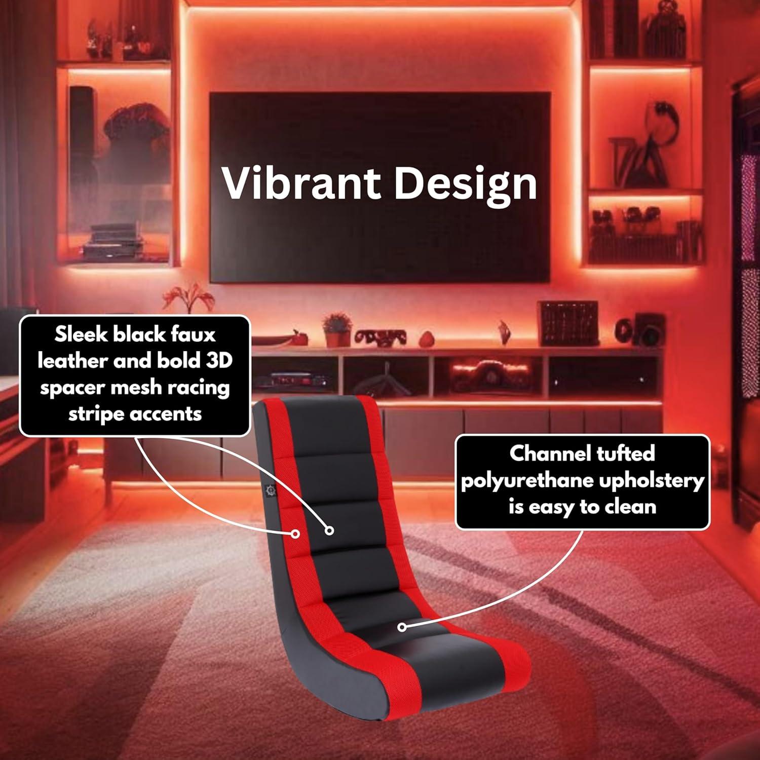 Video Rocker Gaming Chair Black/Red - The Crew Furniture: Ergonomic Floor Seat, Padded for Comfort, No Assembly Required