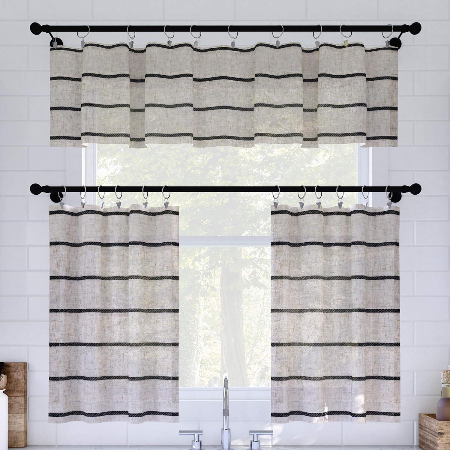 Clean Window Clean Window Aso Twill Stripe Linen Blend Sheer Rod Pocket Kitchen Curtain Valance
