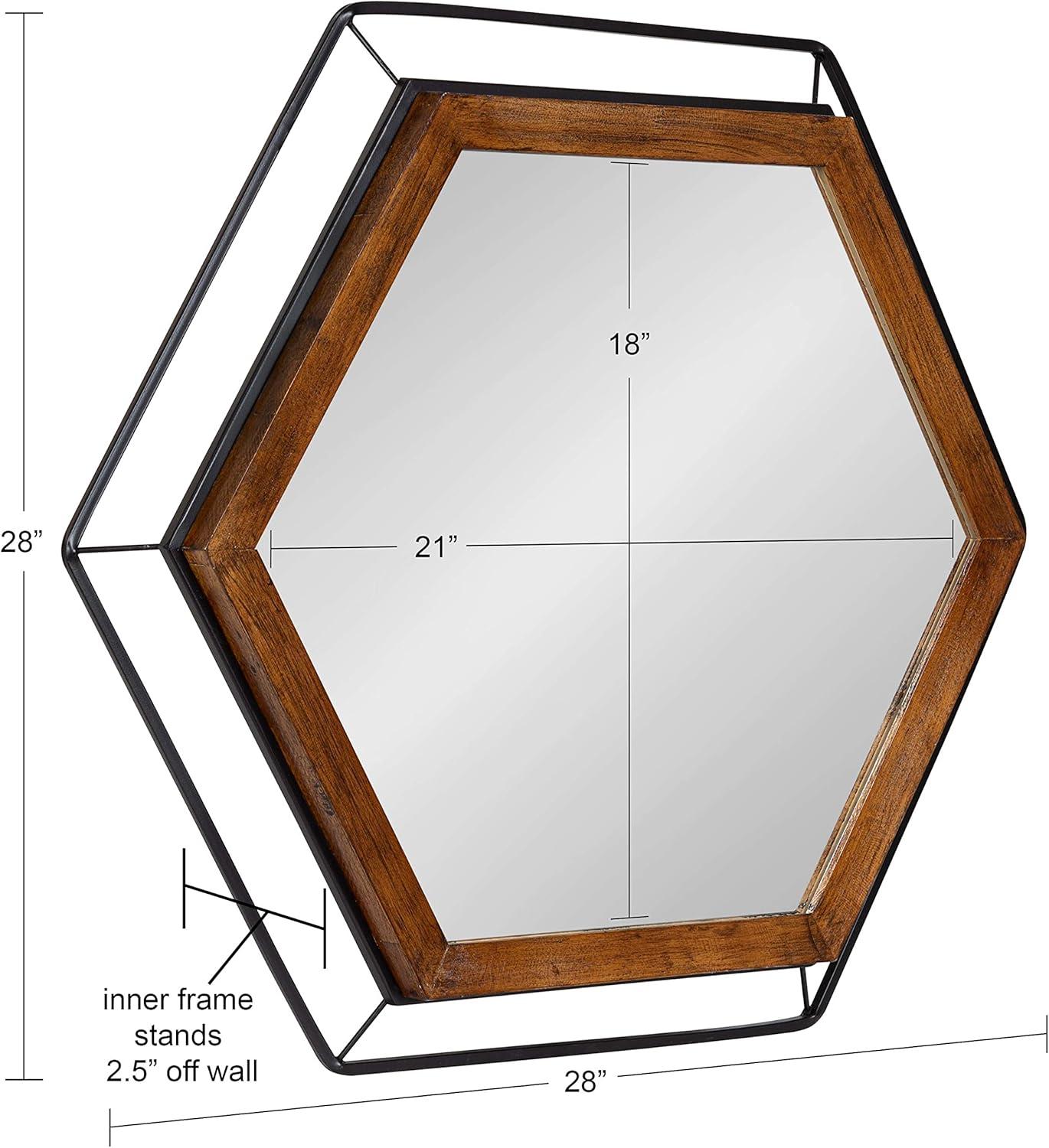 Kate & Laurel All Things Decor 28"x28" Wesman Framed Wall Mirror Walnut Brown : Modern Hexagon Shape, No Assembly Required