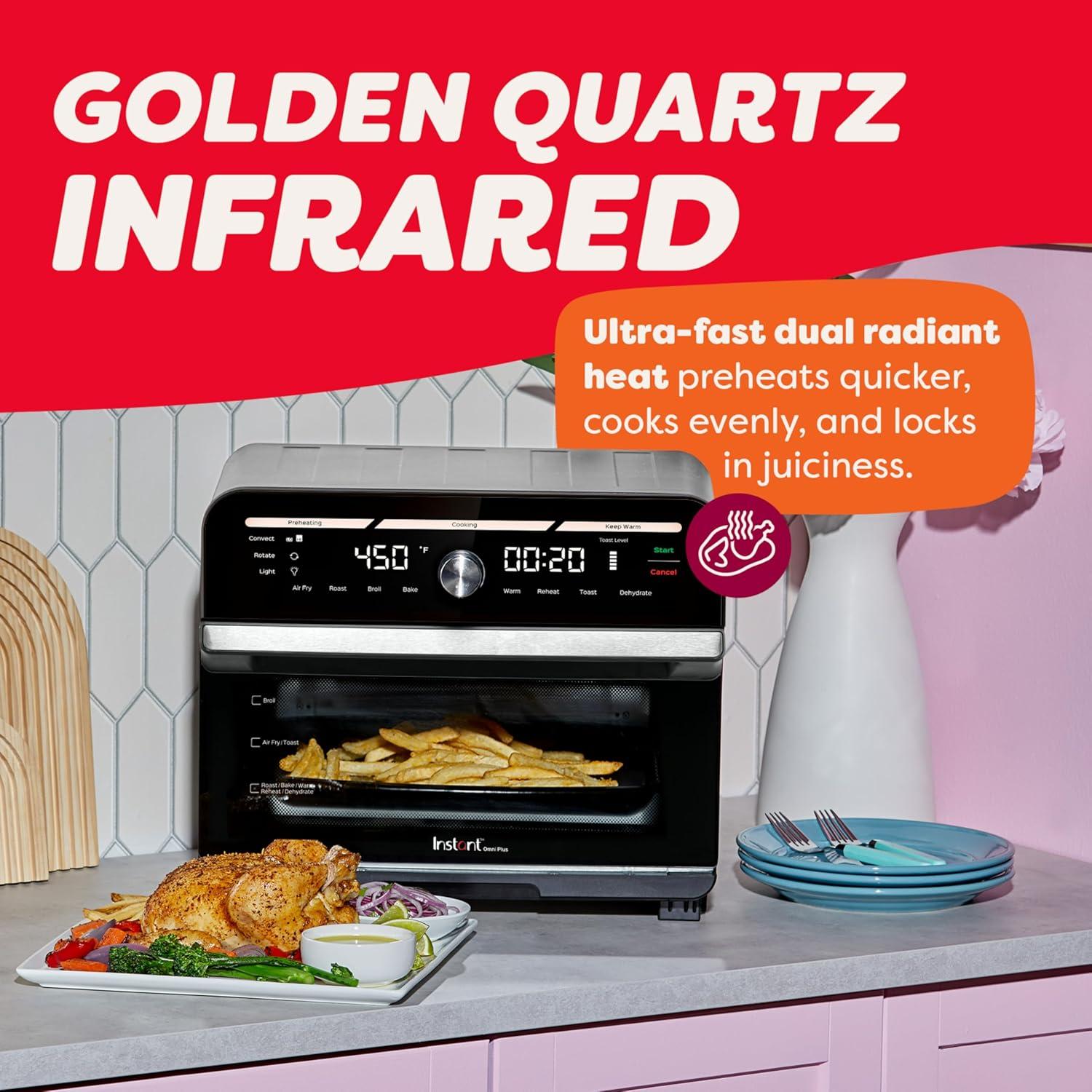 Instant Pot Omni Plus 18L Air Fryer Toaster Oven 10-in-1 Combo, Rotisserie Oven, Deep Fryer, Oil-less Mini Cooker, Convection Oven, Dehydrator, Roaster, Warmer, Reheater, Pizza Oven