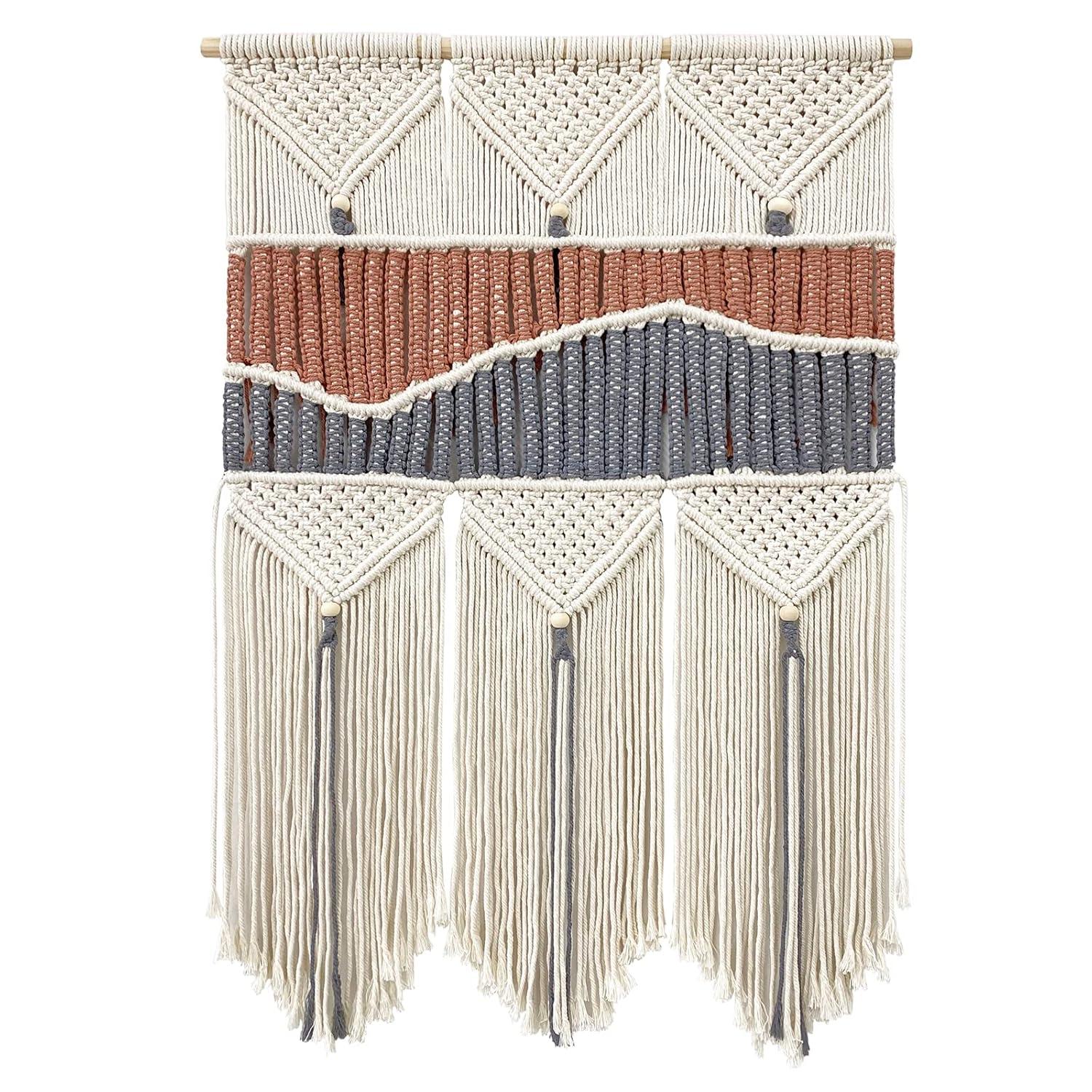 SEBKQ Macrame Wall Hanging Hand-woven Boho Wall Decor,Macrame Wall Art Tapestry for Bedroom Living Room Children's Room 17.7" L X 41.3" H