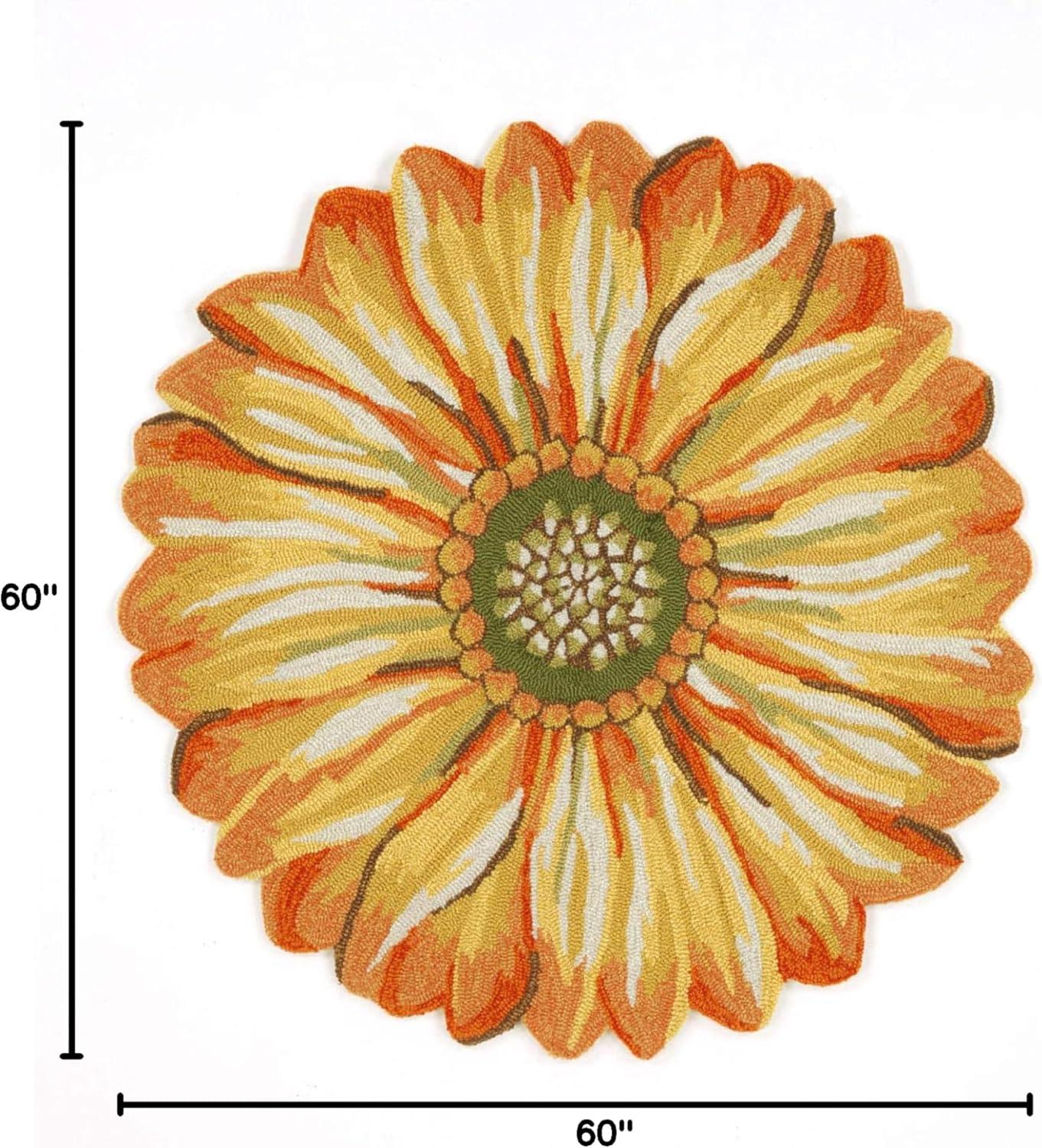 Handmade Ivory Sunflower Round Wool-Blend Tufted Rug 5'