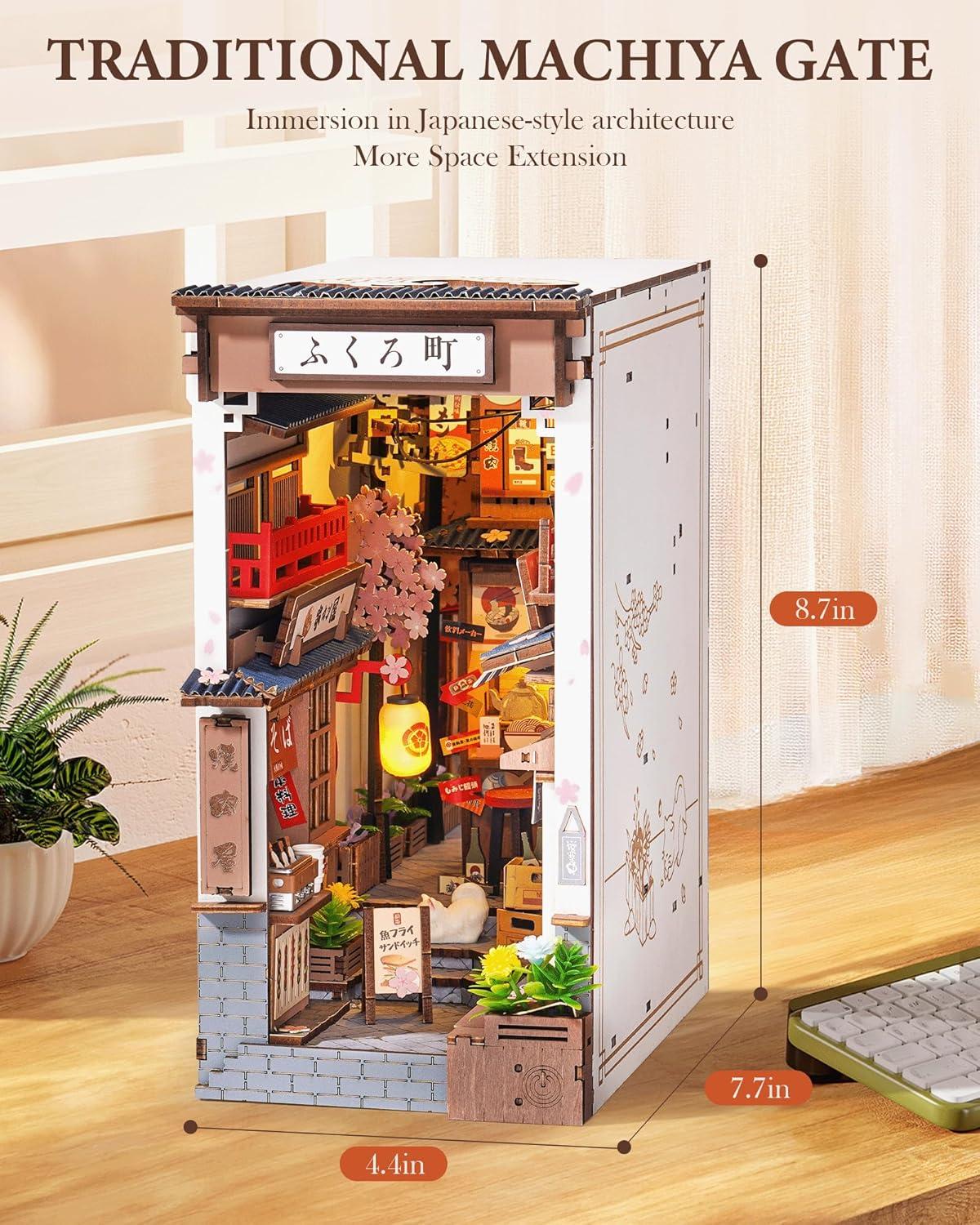 Rolife Book Nook 3D Jigsaw Puzzle Sakura Wine Alley Wooden Model Building Kit Decorative Bookend Stand DIY Bookshelf Insert Decor Gift for Teen Adults