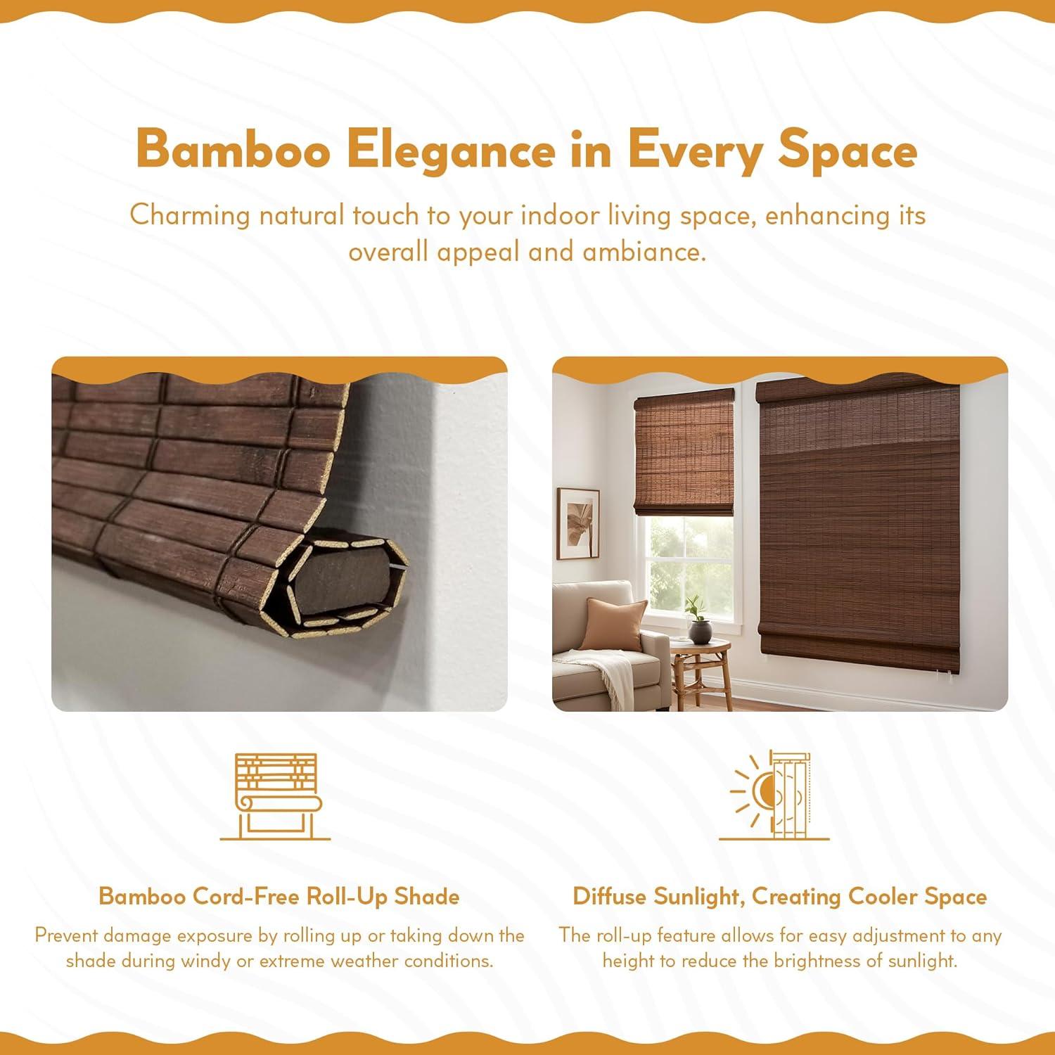 Radiance Brooklyn 23-in Cordless Cocoa Bamboo Roman Shade
