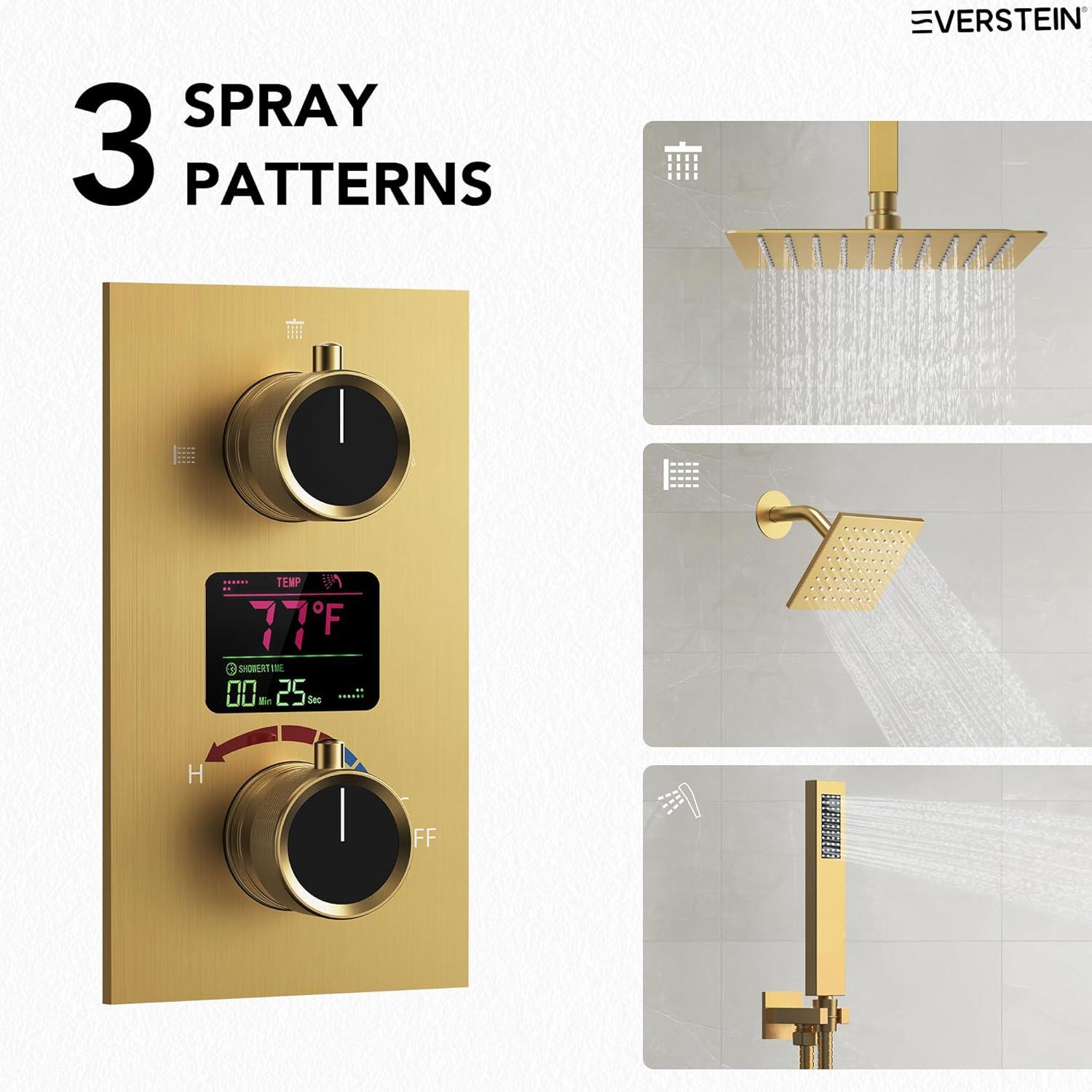 Pressure Balancing Shower Faucet 12" High-Pressure Dual Showerheads with LCD Display