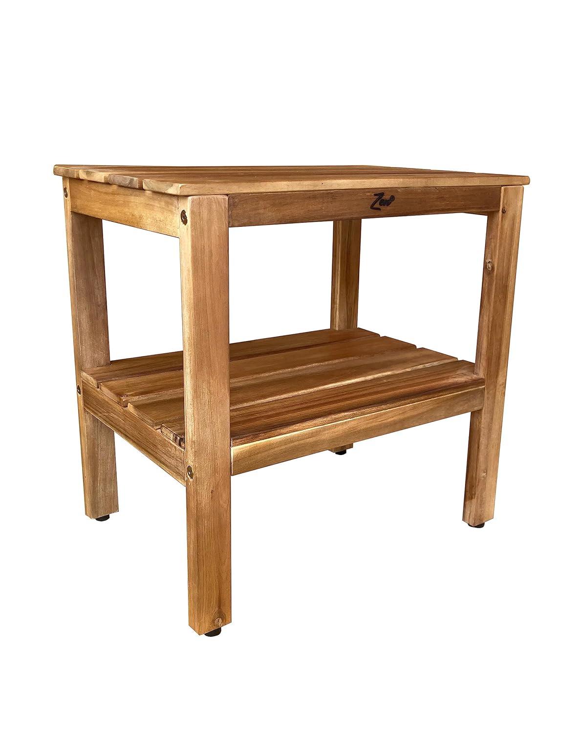 Zen 18" Acacia Solid Wood Waterproof Shower Bench, Stool, Seat, Seats, with Shelf- Easy Assembly