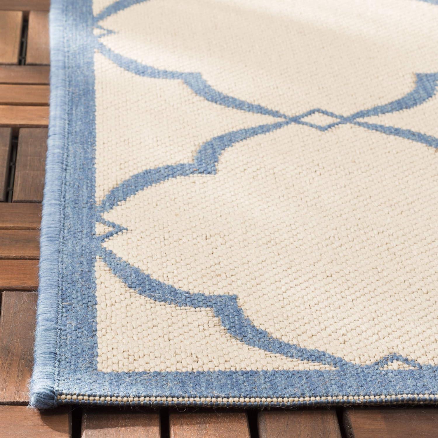 Aqua and Cream 8' x 10' Geometric Indoor/Outdoor Rug