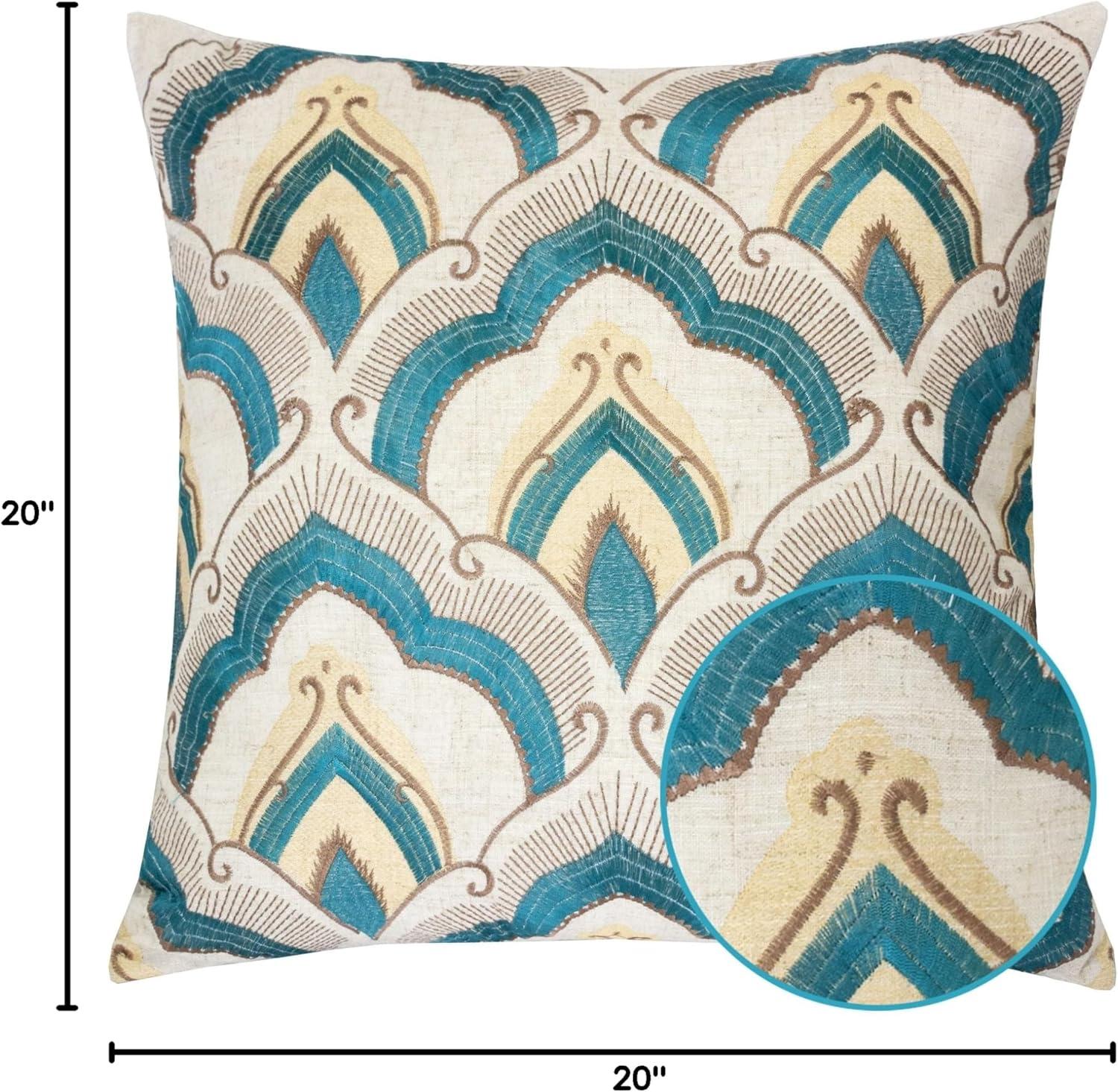 Homey Cozy Amy 20" Square Embroidery Fabric Decorative Throw Pillow in Natural