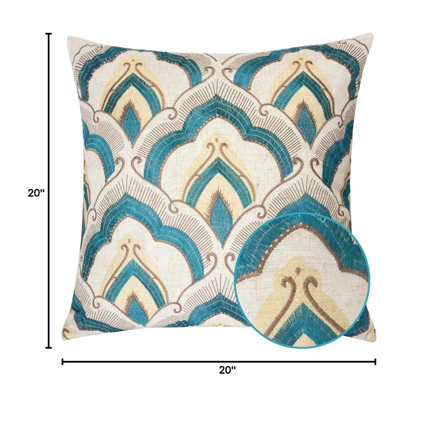 Homey Cozy Amy 20" Square Embroidery Fabric Decorative Throw Pillow in Natural